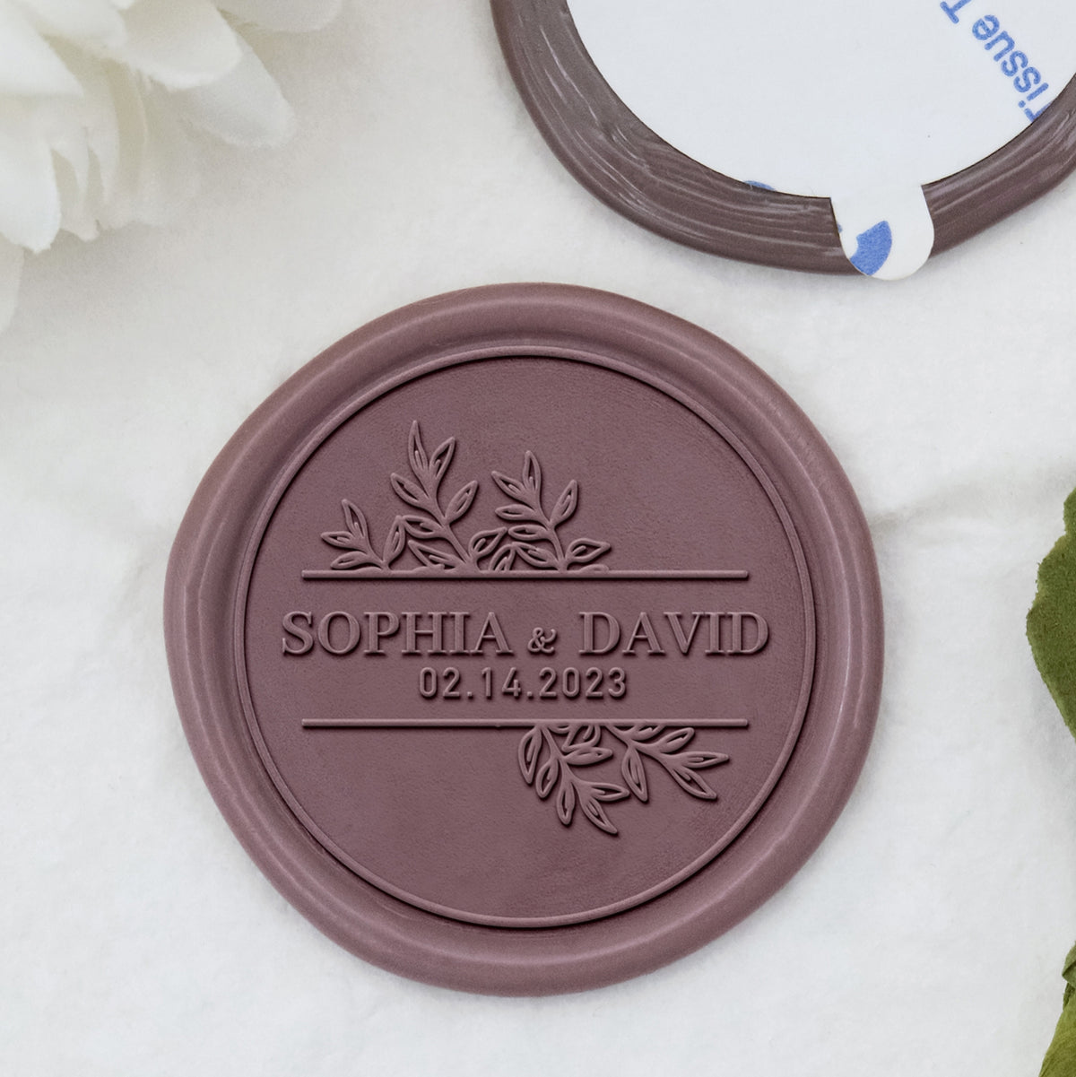 Stamprints Adesivos de Sinete de Lacre Personalizados Sprouts com Nome e Data de Casamento 1