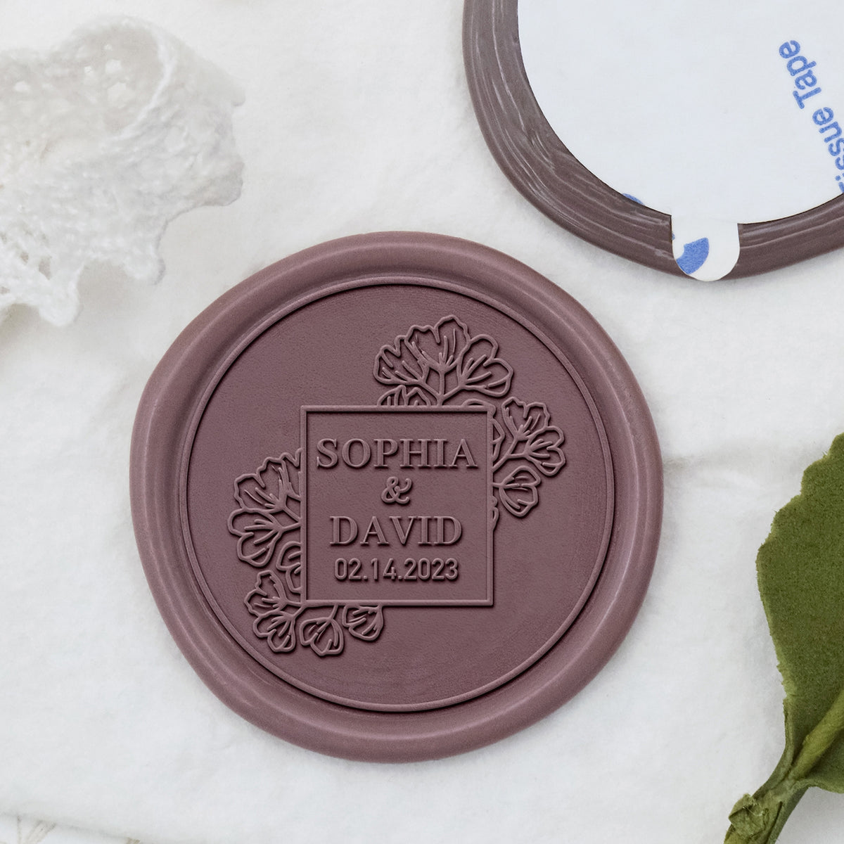 Adesivos de Sinete de Lacre Personalizados Stamprints com Nome e Data de Casamento Bloom Rose 1