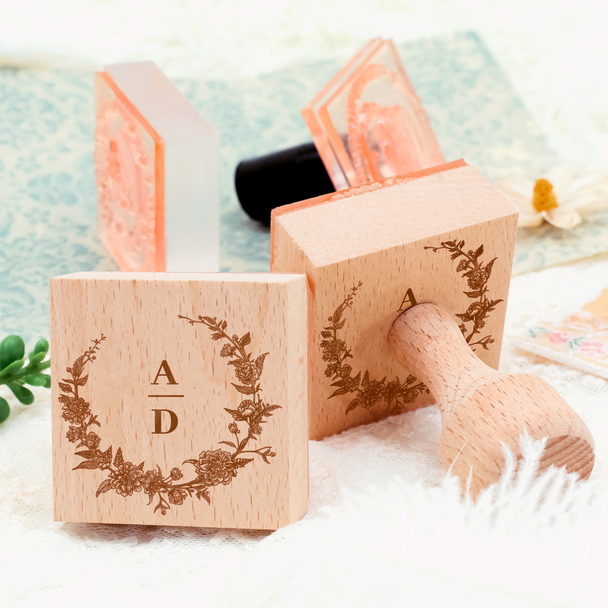 Carimbo de Borracha de Monograma de Casamento Botânico Personalizado (18 Desenhos)4