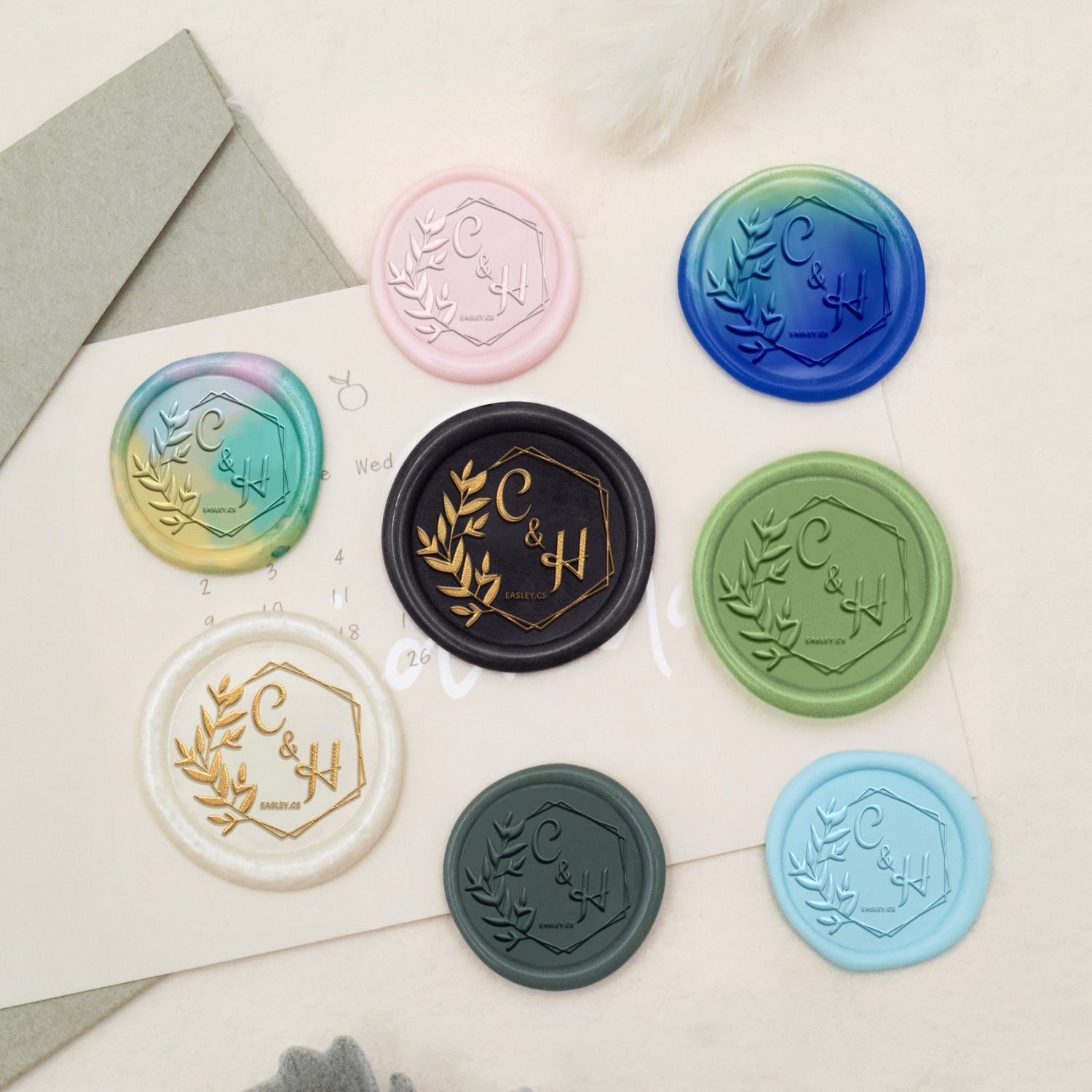 Carimbo de Sinete de Lacre Personalizado com Monograma de Lírio para Casamento-15 3