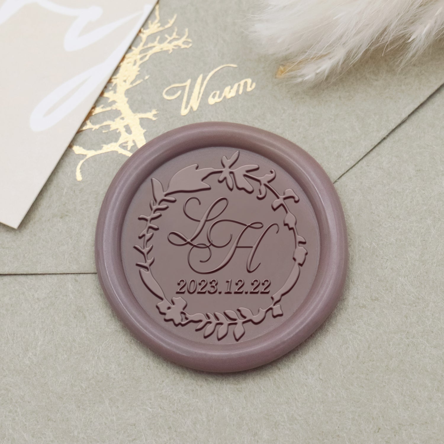 Carimbo de Sinete de Lacre Personalizado com Monograma de Lírio para Casamento-28 1