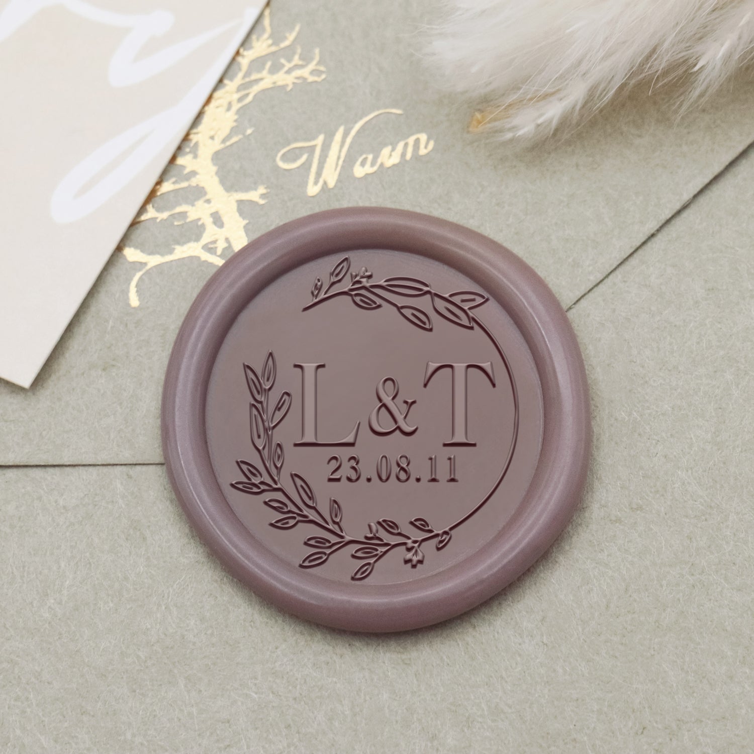 Carimbo de Sinete de Lacre com Monograma de Casamento Lily Personalizado-30 1