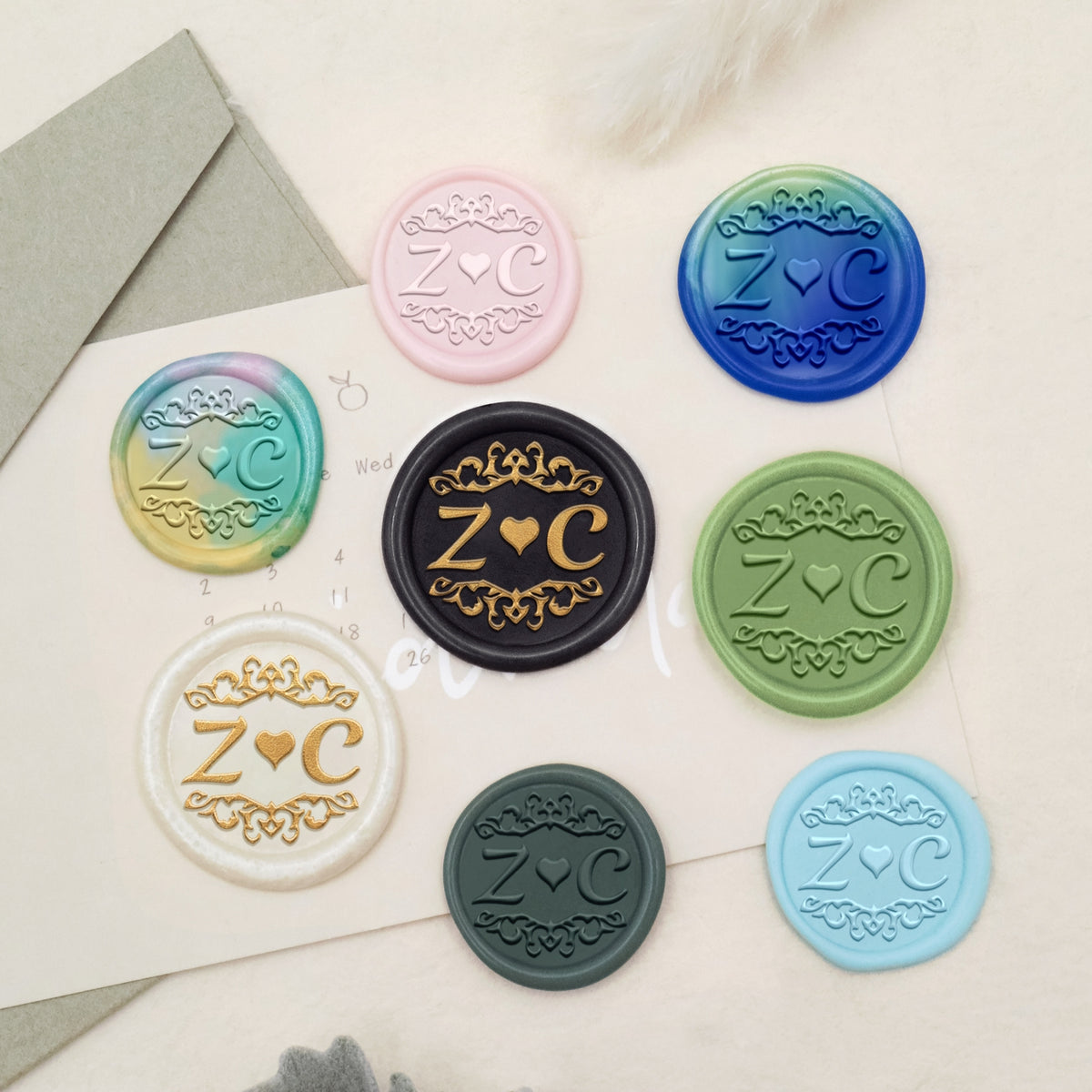 Carimbo de Sinete de Lacre de Monograma de Casamento Lírio Personalizado-32 3