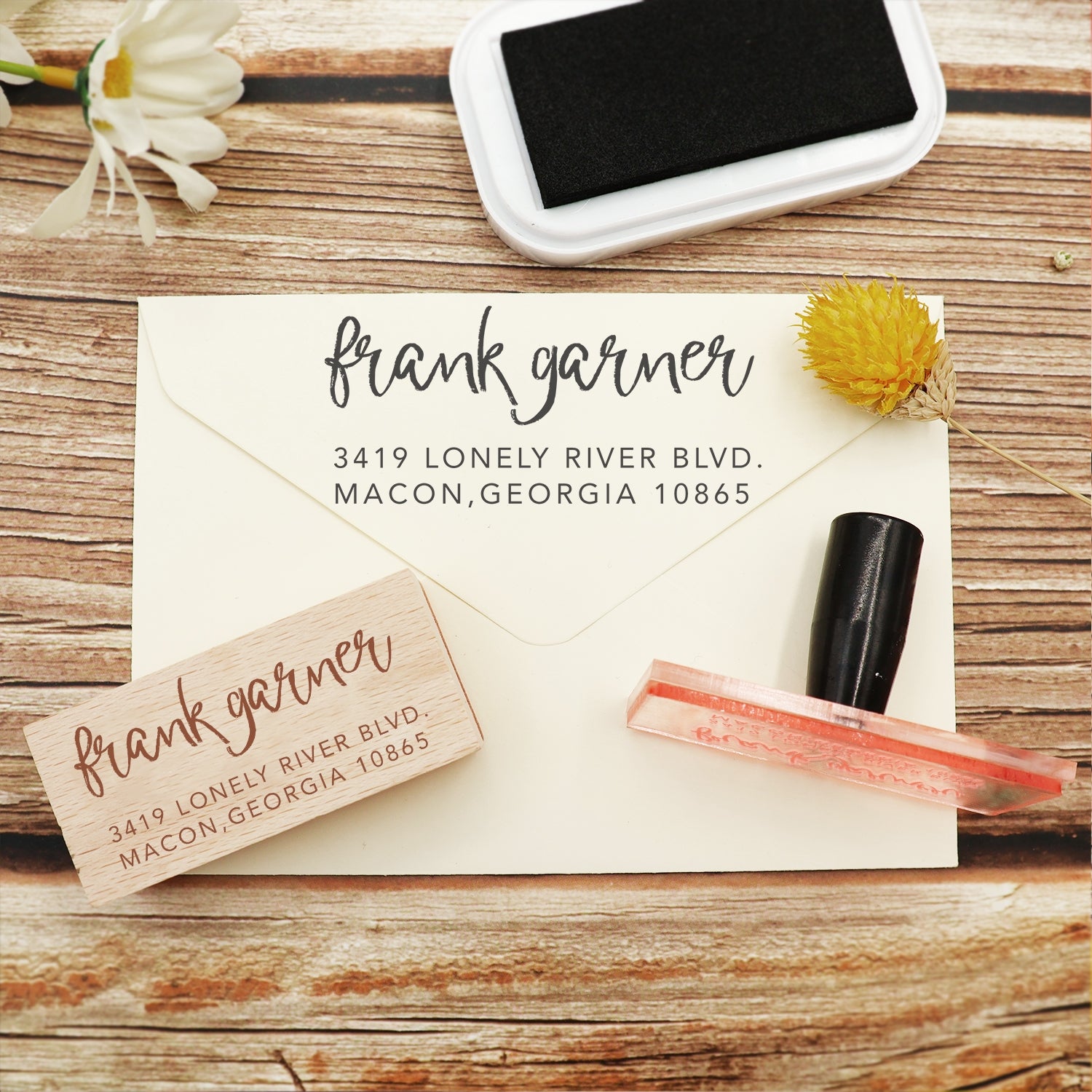 Custom Rectangular Handwriting Font Address Return Rubber Stamp - Style 25 2
