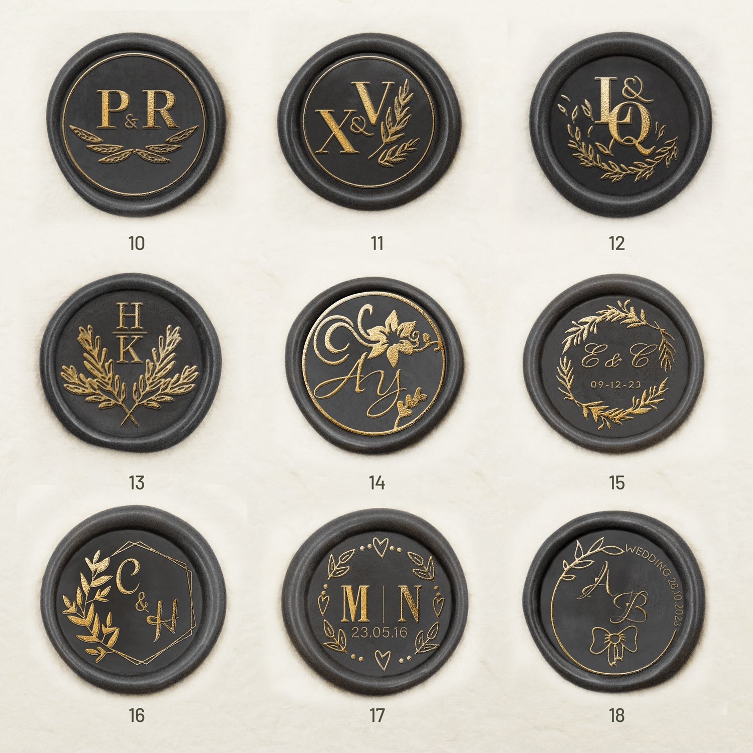 Custom Wedding Monogram Self-Adhesive Wax Seal Stickers (36 Designs) 10-18
