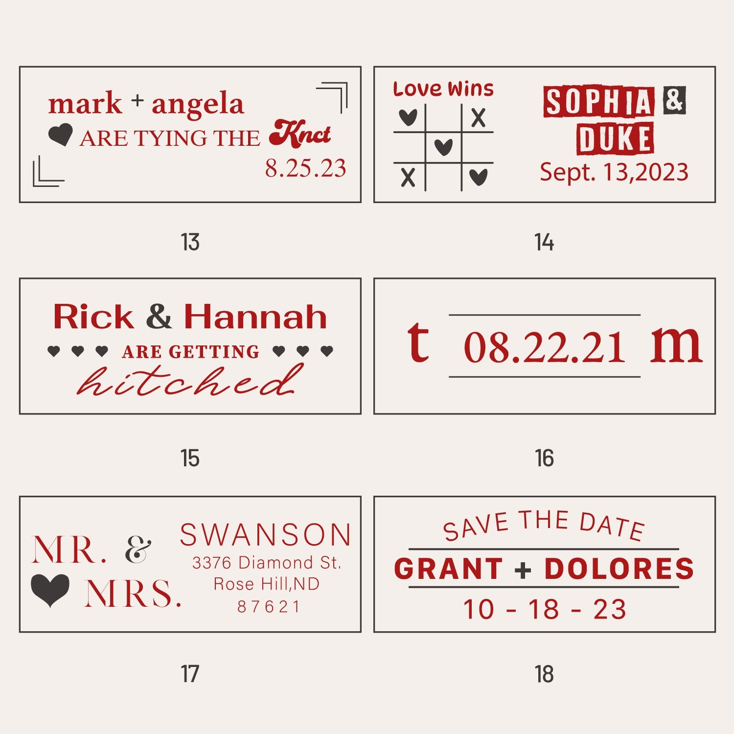 Carimbo de Sinete de Lacre de Casamento Retangular Personalizado (18 Designs)-sku3