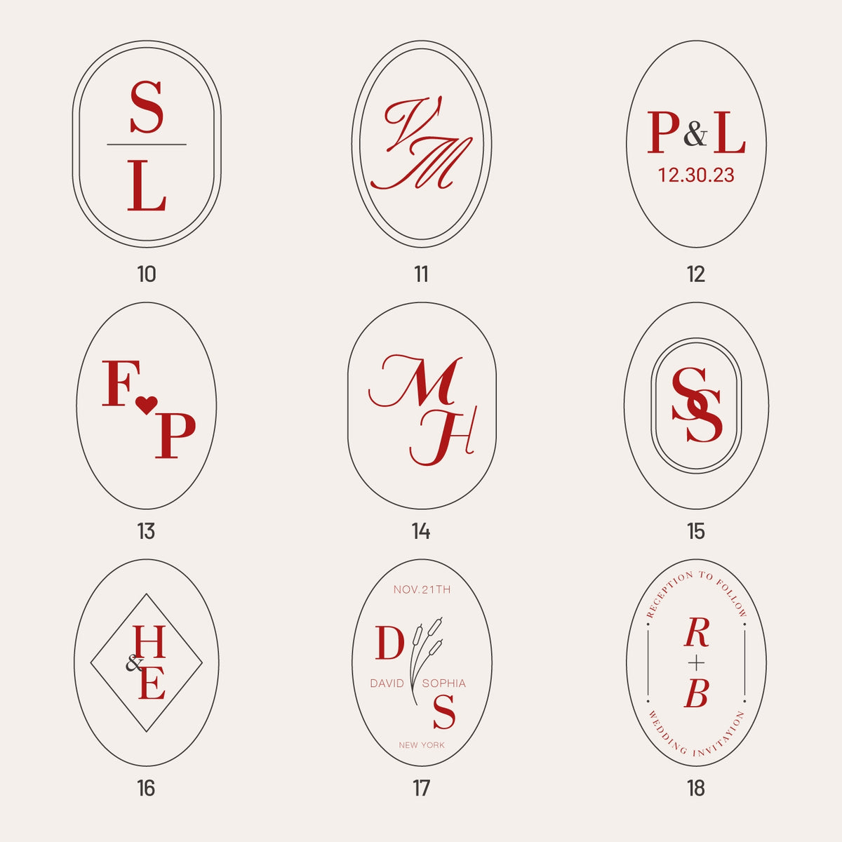 Custom Oval Wedding Wax Seal Stamp (27 Designs)-sku2