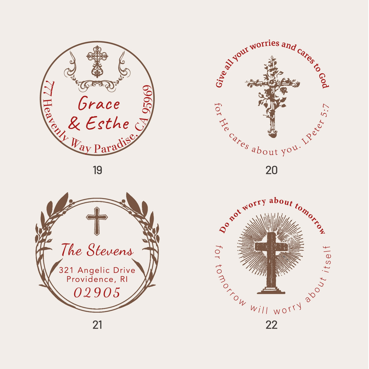 Carimbo de Borracha Personalizado com Cruz Religiosa para Morada do Remetente (22 Designs) SKU3