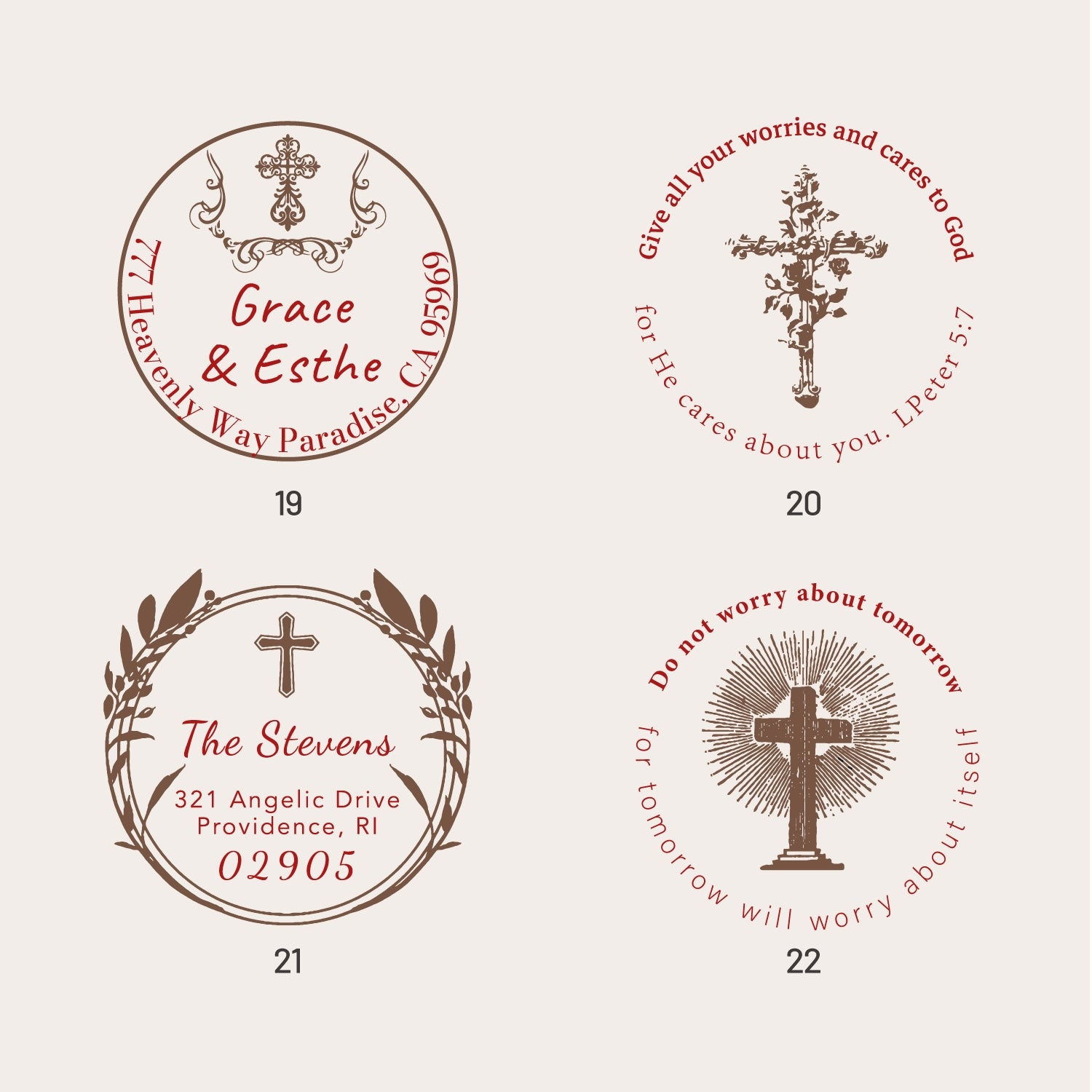 Carimbo de Borracha Personalizado com Cruz Religiosa para Morada do Remetente (22 Designs) SKU3