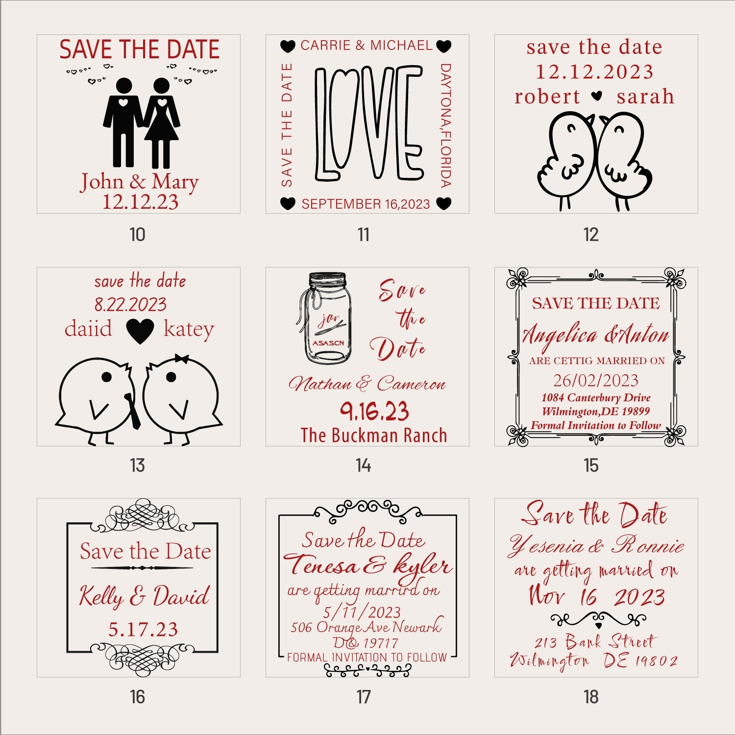 Carimbo de Borracha Personalizado para Reservar a Data do Casamento (25 Designs) SKU2