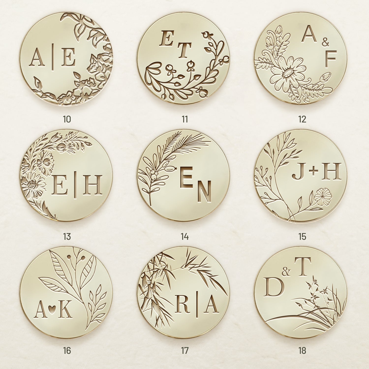 Carimbo de Sinete de Lacre de Monograma de Casamento Botânico Sem Bordes Personalizado (27 Designs)-sku2