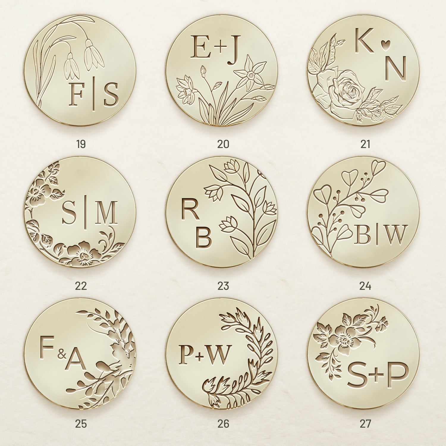 Carimbo de Lacre de Monograma de Casamento Botânico Sem Bordas Personalizado (27 Designs)-sku3