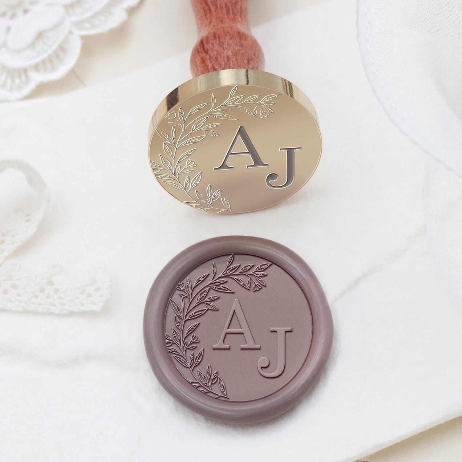 Carimbo de Lacre de Monograma de Casamento Botânico Sem Bordas Personalizado (27 Designs)-copy 2