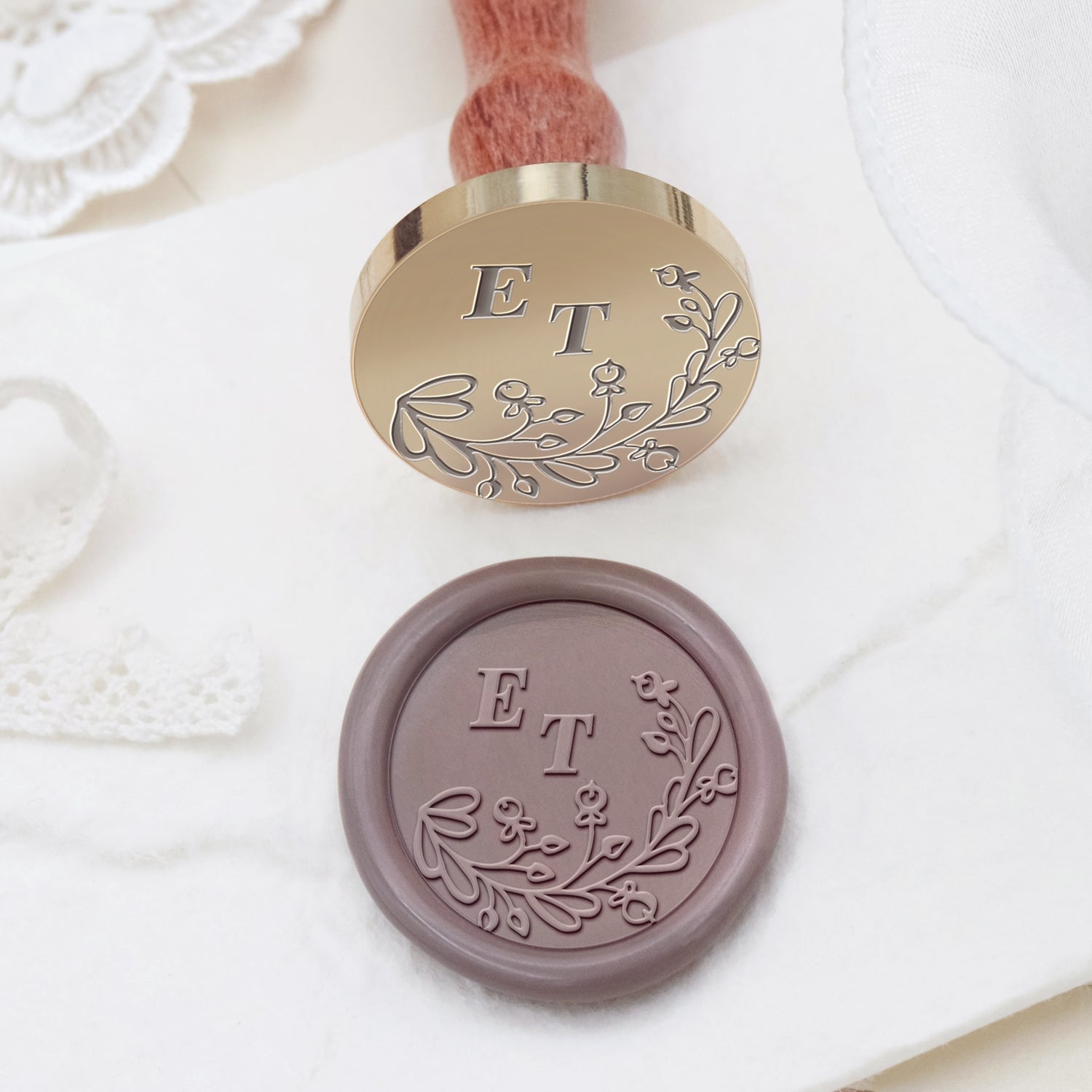 Carimbo de Sinete de Lacre de Monograma de Casamento Botânico Sem Bordas Personalizado - Estilo 11 2
