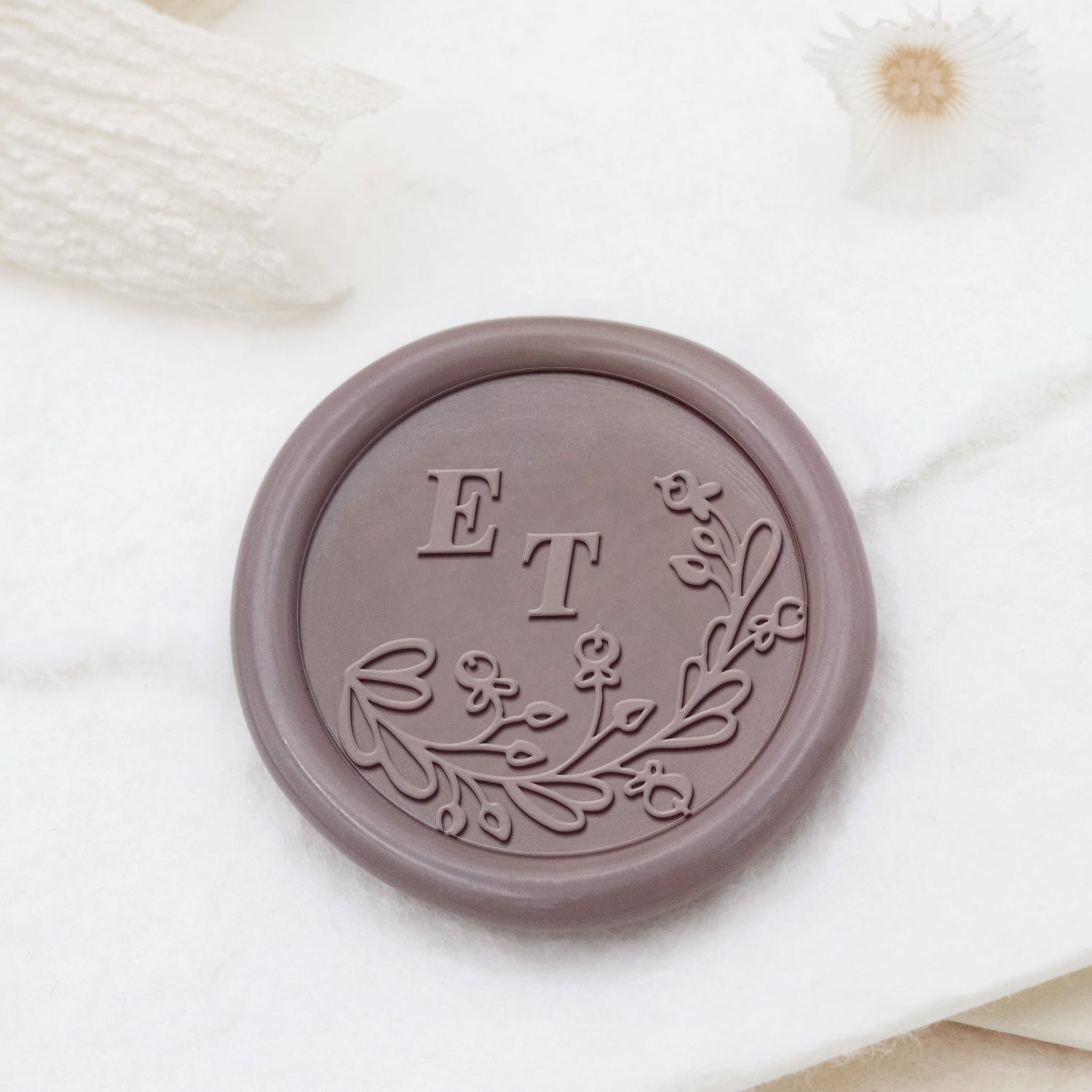 Carimbo de Sinete de Lacre com Monograma de Casamento Botânico Sem Bordas Personalizado - Estilo 11 1