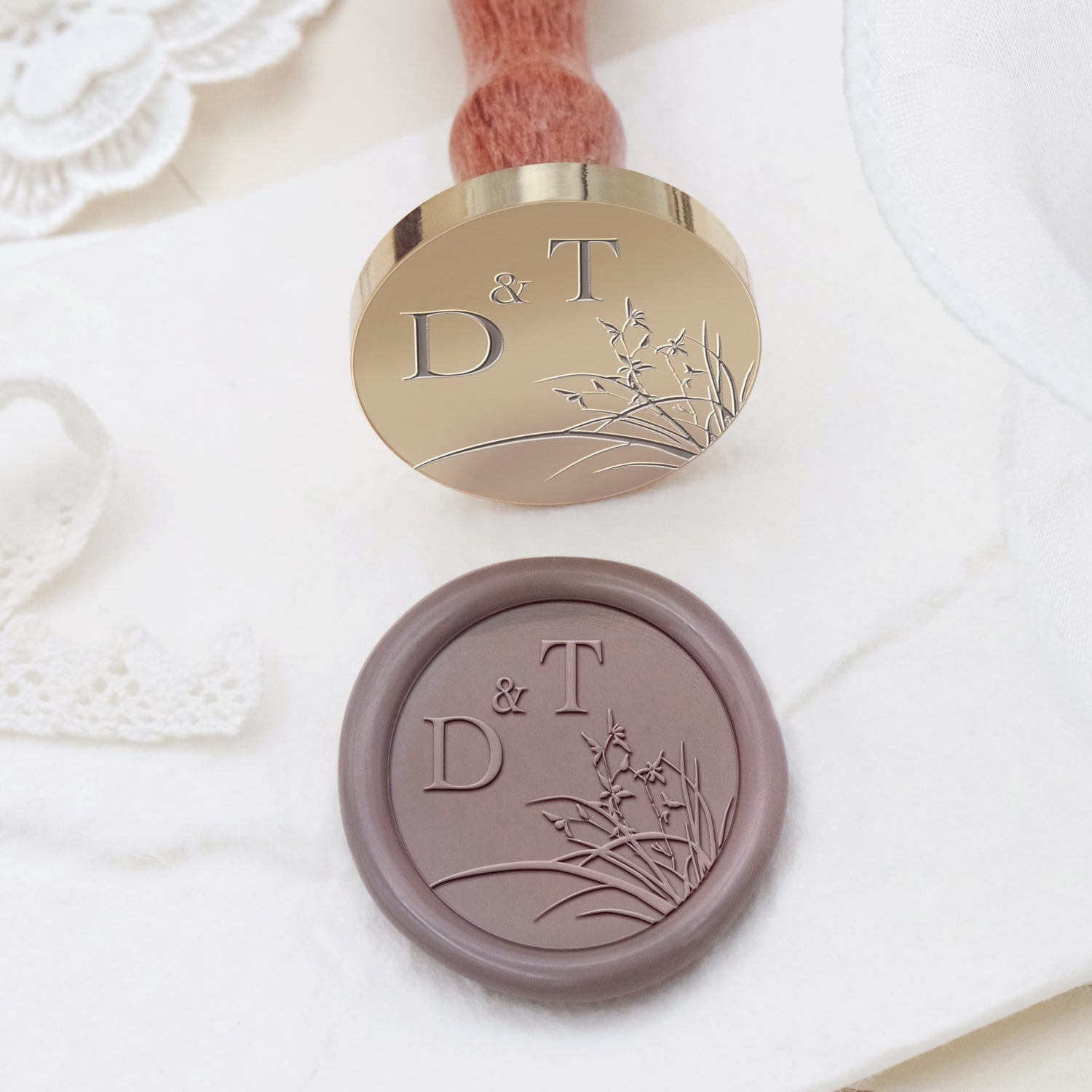 Carimbo de Sinete de Lacre de Monograma de Casamento Botânico Sem Bordas Personalizado - Estilo 18 2