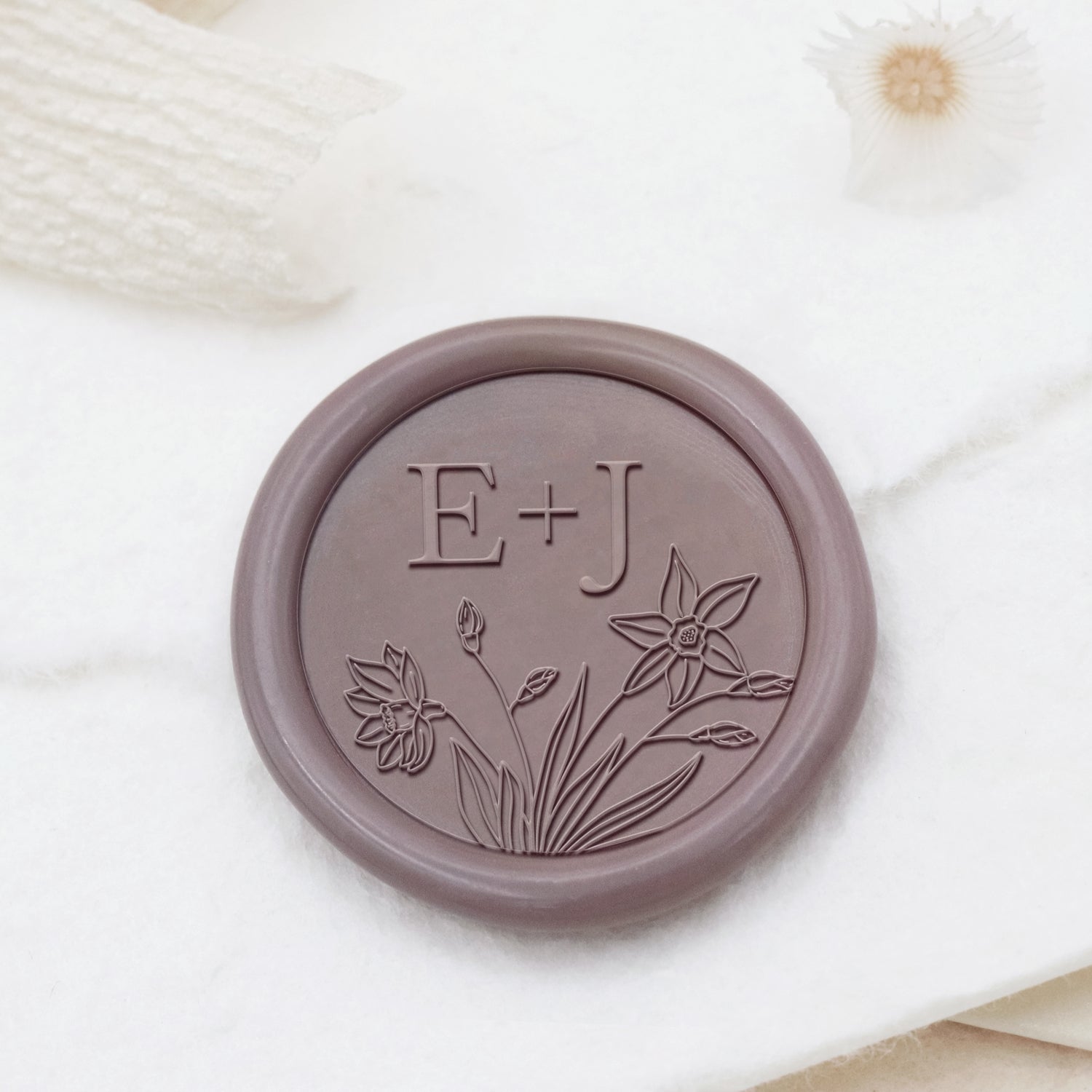 Carimbo de Sinete de Lacre com Monograma de Casamento Botânico Sem Bordo Personalizado - Estilo 20 1