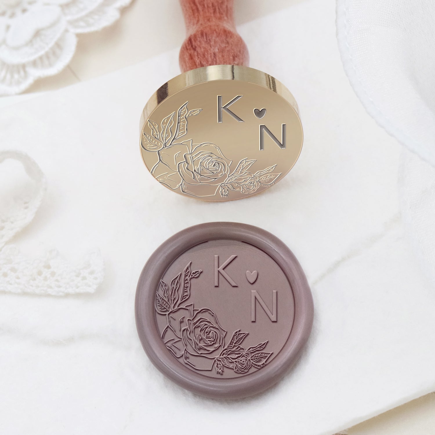 Carimbo de Sinete de Lacre Botânico Sem Bordas Personalizado para Casamento com Monograma - Estilo 21 2