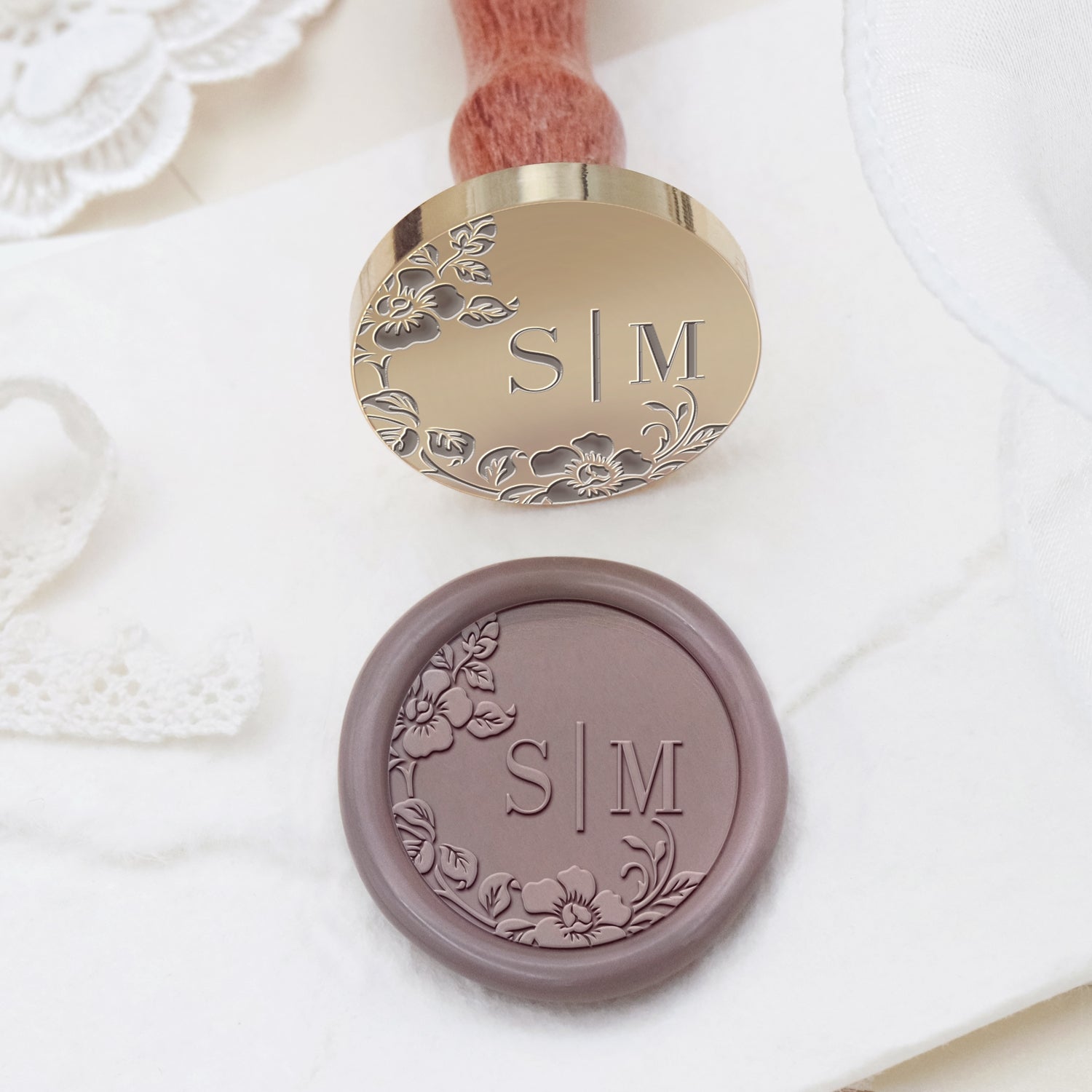 Carimbo de Sinete de Lacre de Monograma de Casamento Botânico Sem Bordas Personalizado - Estilo 22 2