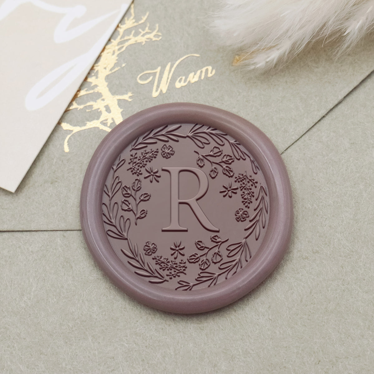 Custom Botanical Border Single Initial Wax Seal Stamp - Style 25 1
