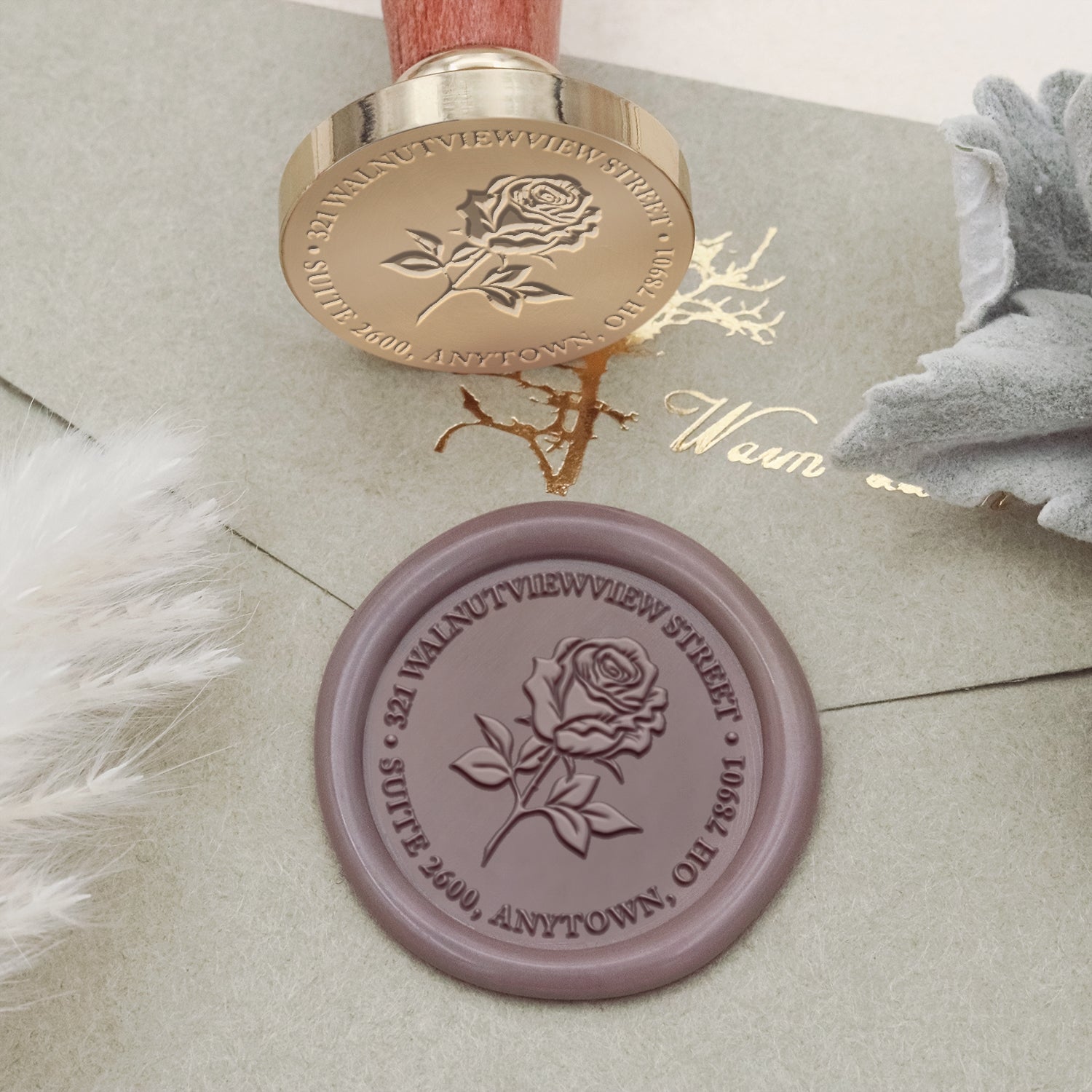 Carimbo de Sinete de Lacre de Morada Botânico Personalizado (27 Designs)-1