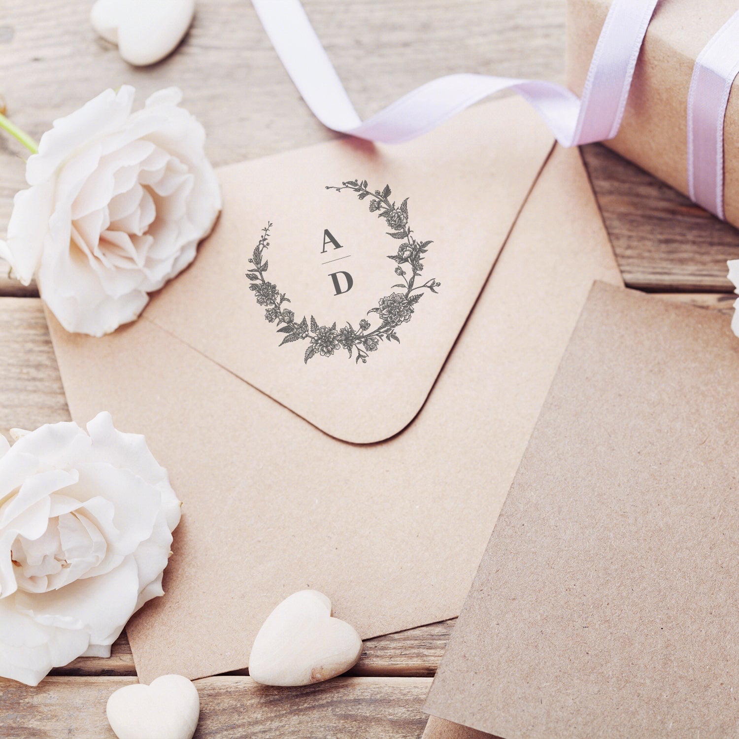 Carimbo de Borracha Botânico Personalizado para Casamento com Monograma (18 Designs)7