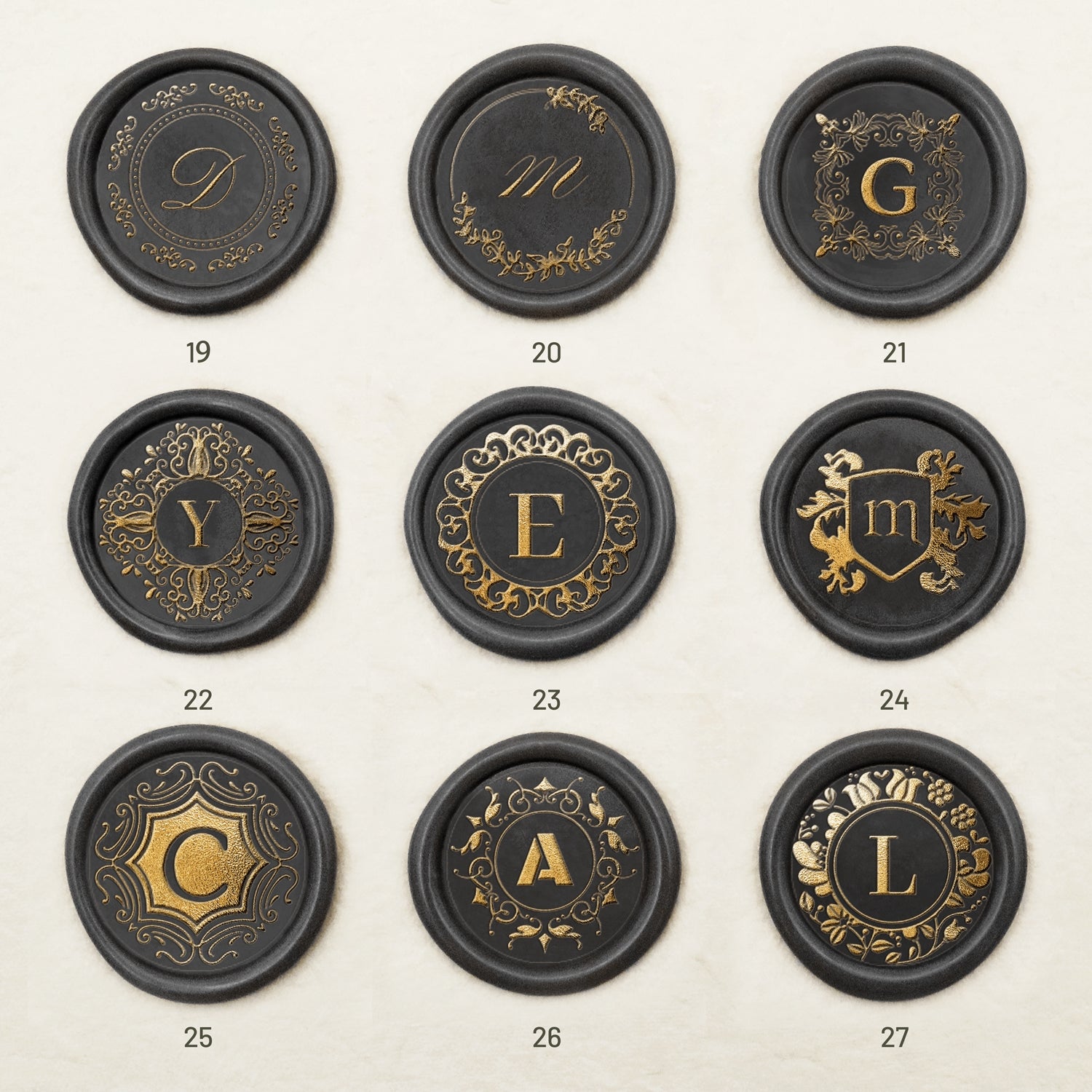 Carimbo de Lacre Personalizado com Inicial Sussurros Enigmáticos (27 Designs) -sku3