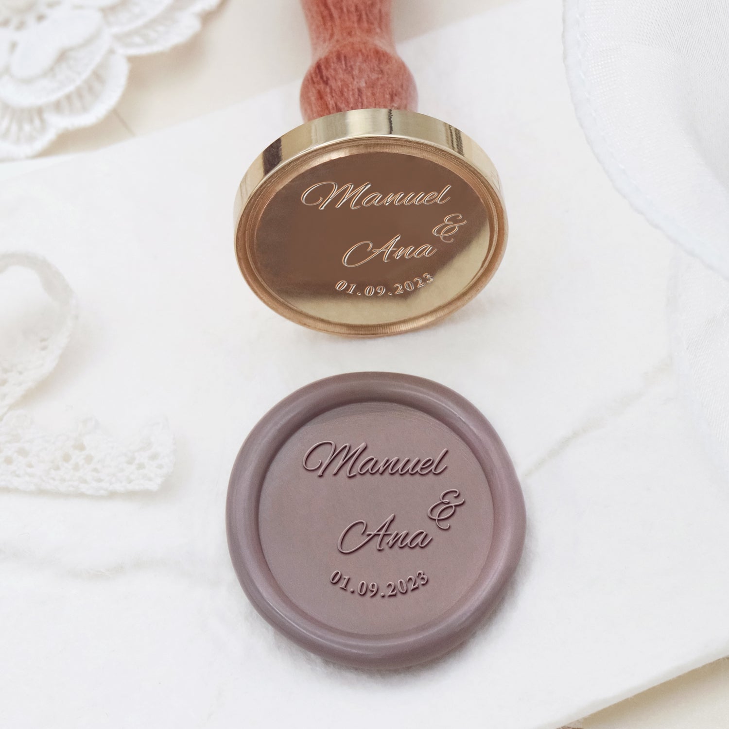 Carimbo de Sinete de Lacre de Casamento com Nome Minimalista Personalizado - Estilo 2 2