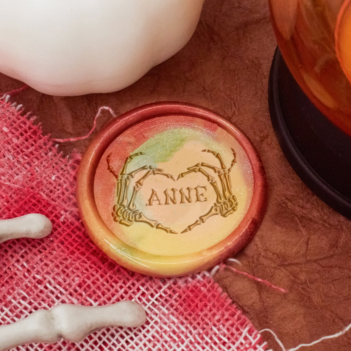 Carimbo de Sinete de Lacre Personalizado Caveira Amor Halloween Nome 2