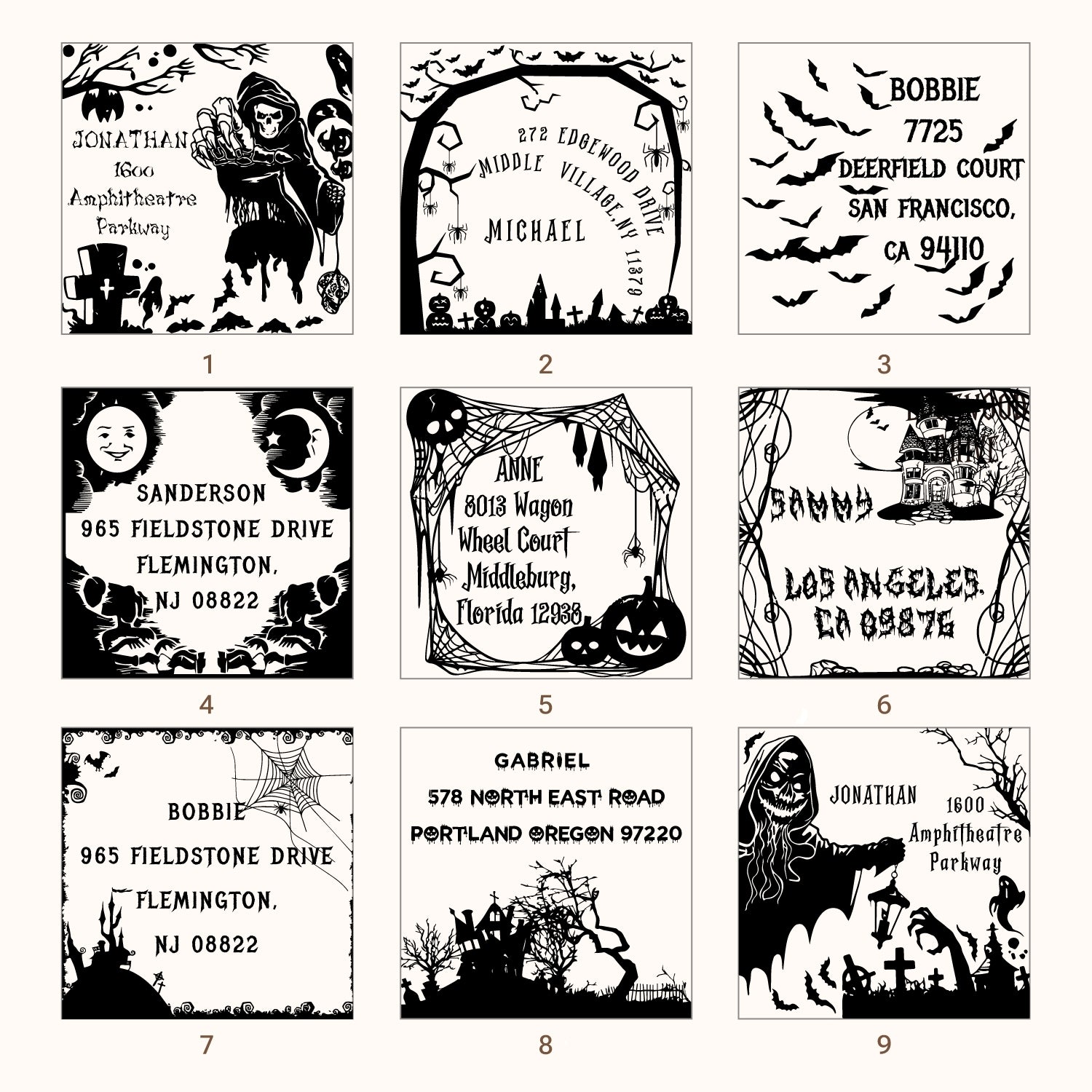 Carimbo de Borracha de Morada de Halloween Personalizado (27 Designs) sku1