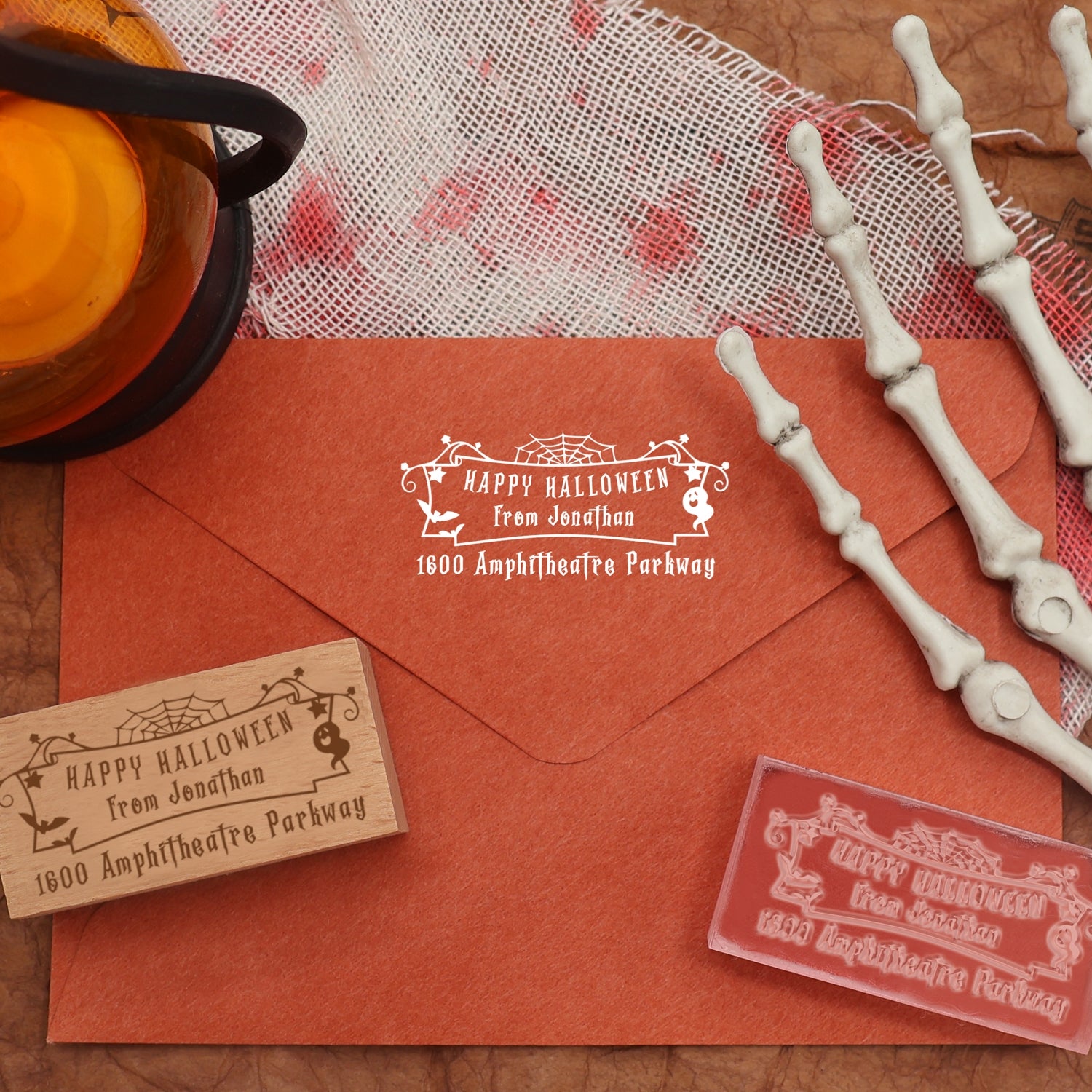 Carimbo de Borracha Personalizado Retangular de Morada de Retorno Halloween (27 Designs)