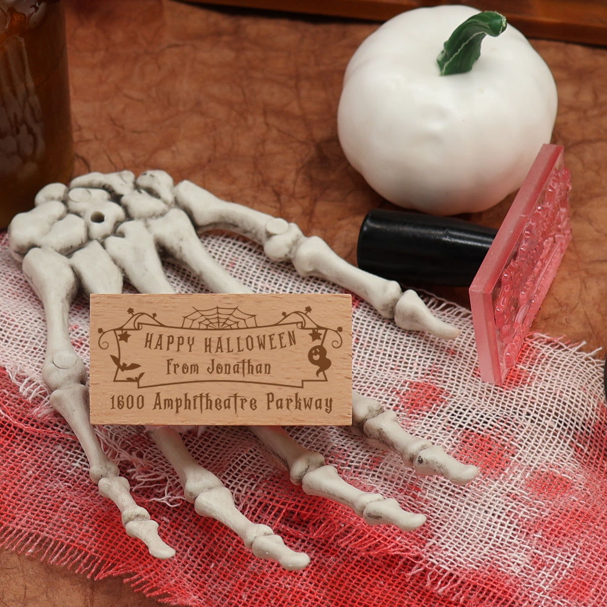 Carimbo de Borracha de Devolução de Morada Halloween Retangular Personalizado (27 Designs)1