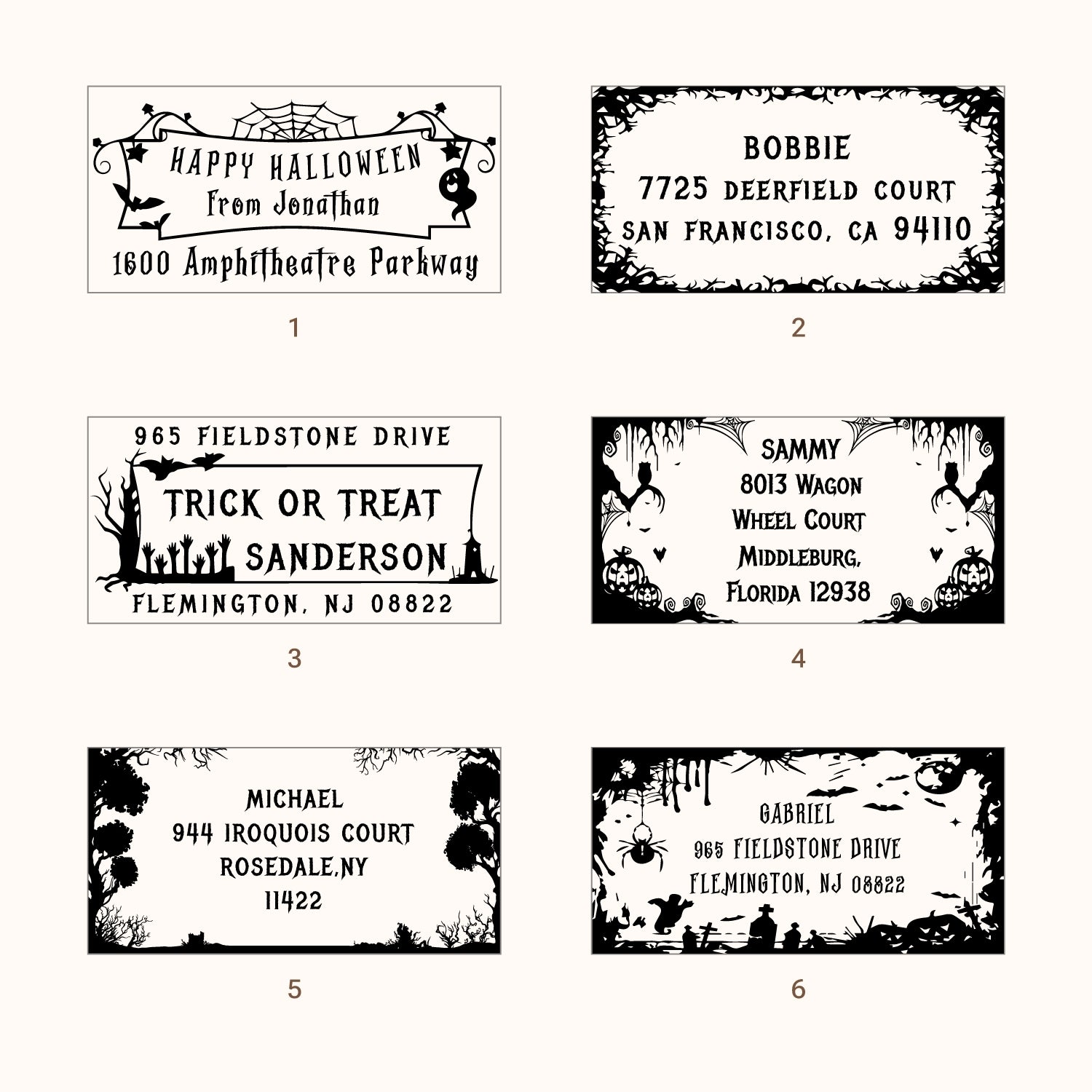 Carimbo de Borracha de Devolução de Morada de Halloween Retangular Personalizado (27 Designs)-sku