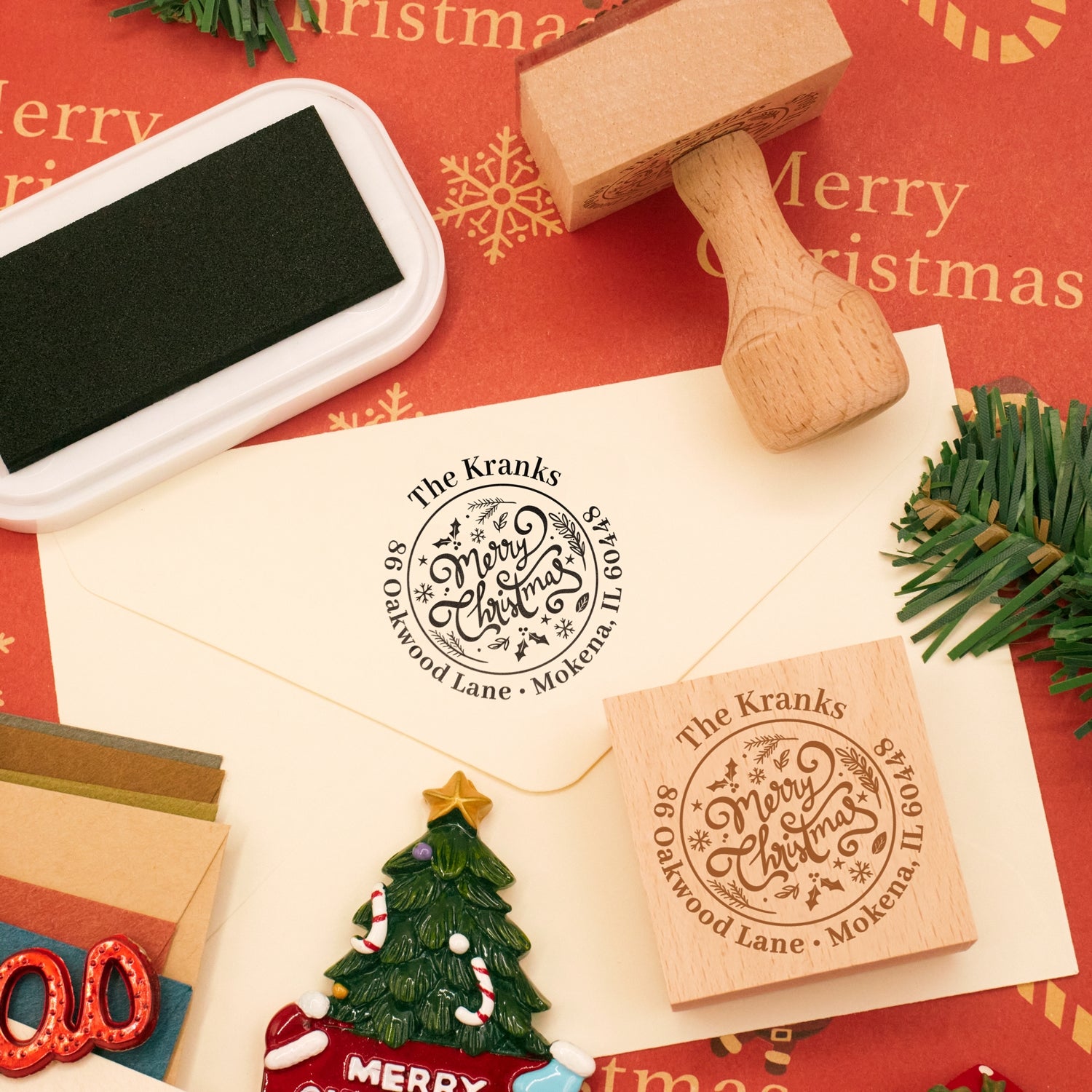 Carimbo de Borracha de Morada de Texto Feliz Natal Personalizado