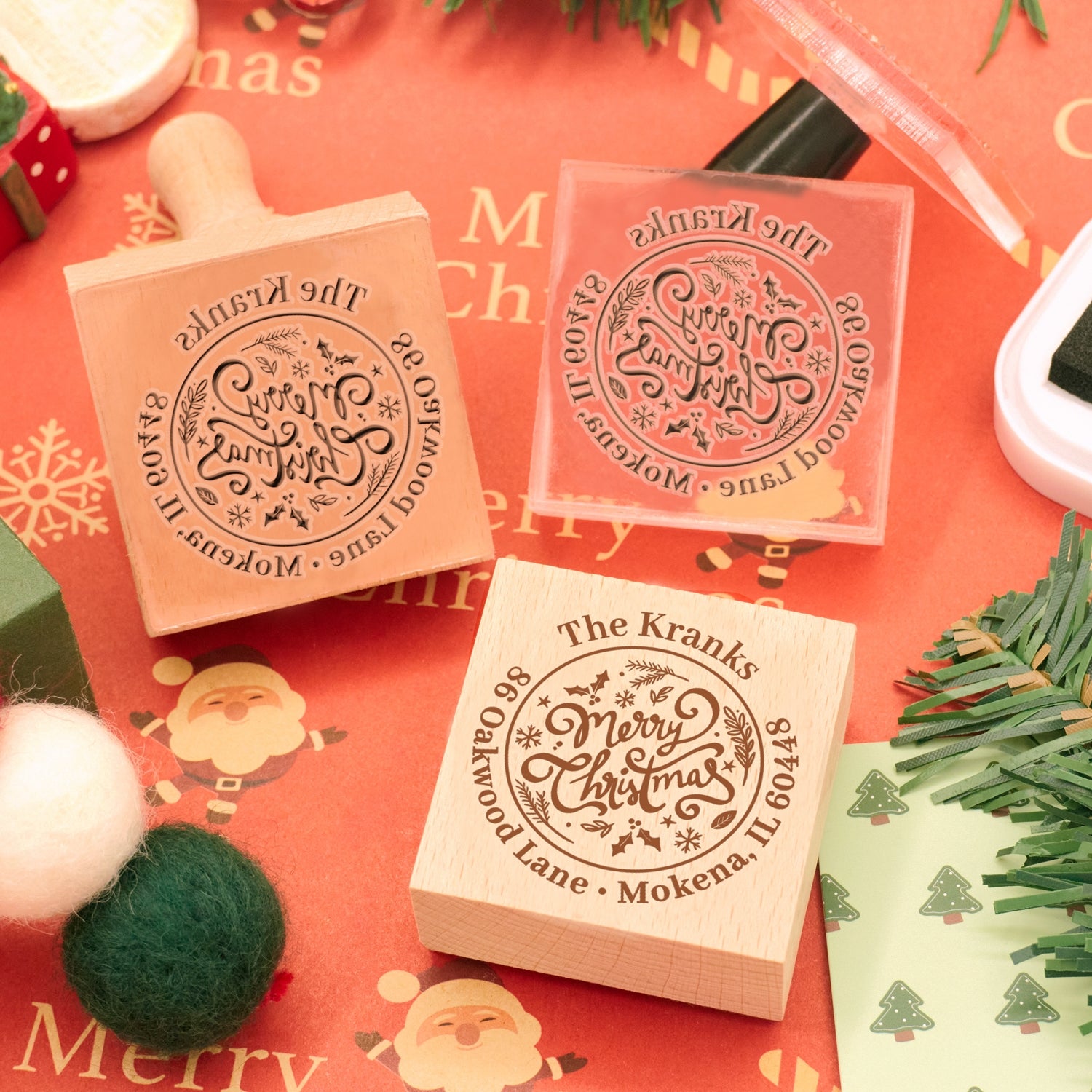 Carimbo de Borracha de Morada com Texto Personalizado Feliz Natal1