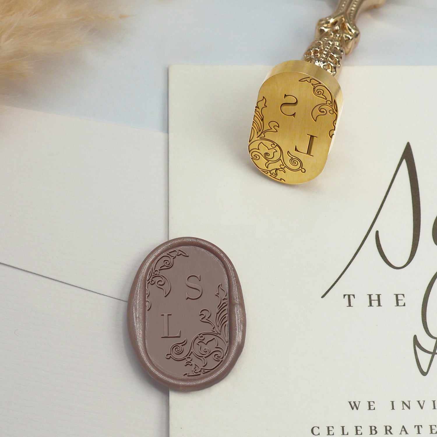 Carimbo de Sinete de Lacre de Casamento Oval Personalizado - Estilo 8 3