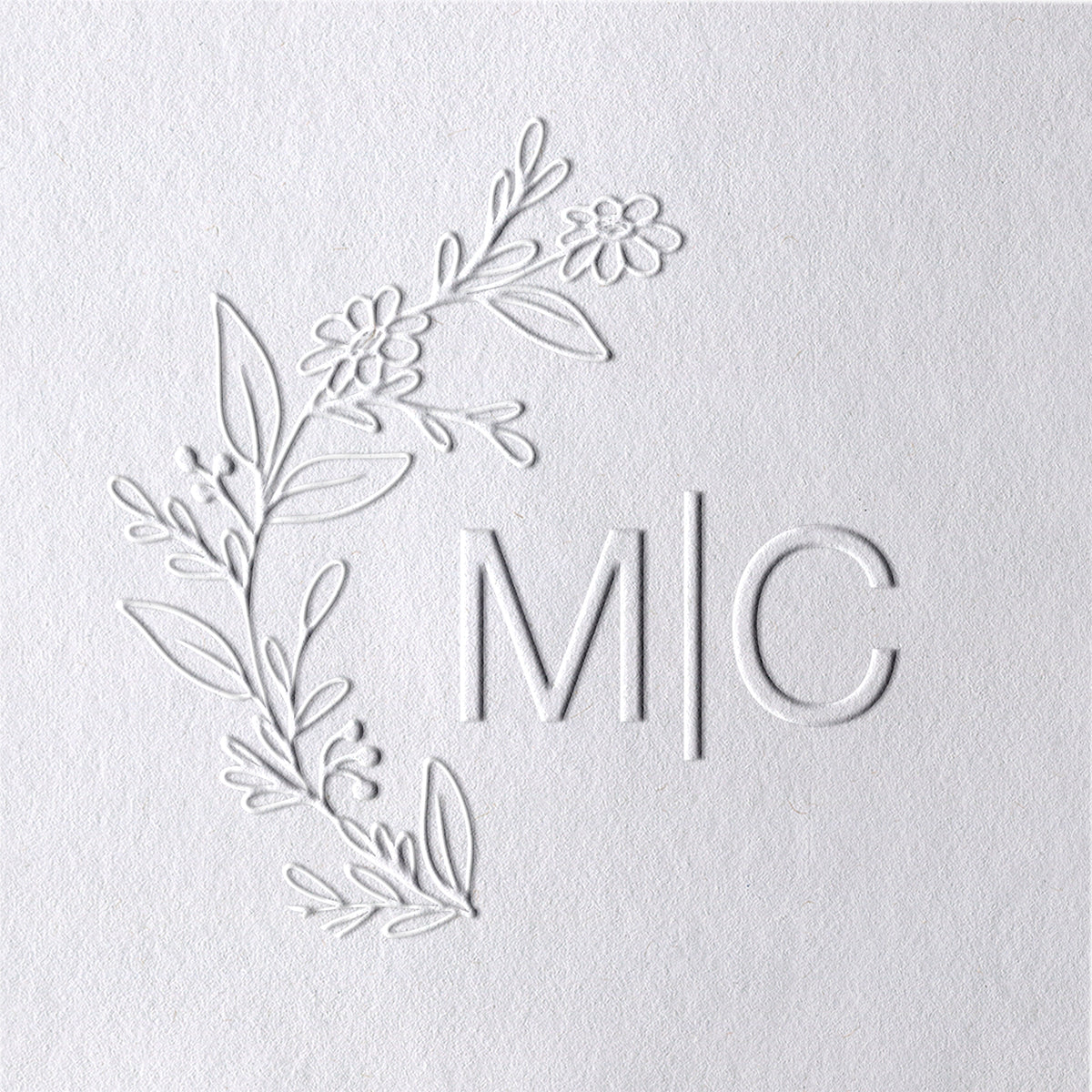 Chancela de Monograma de Casamento com Iniciais Botânicas Personalizadas - Estilo 3 Chancela de Monograma de Casamento com Iniciais Botânicas Personalizadas - Estilo 331