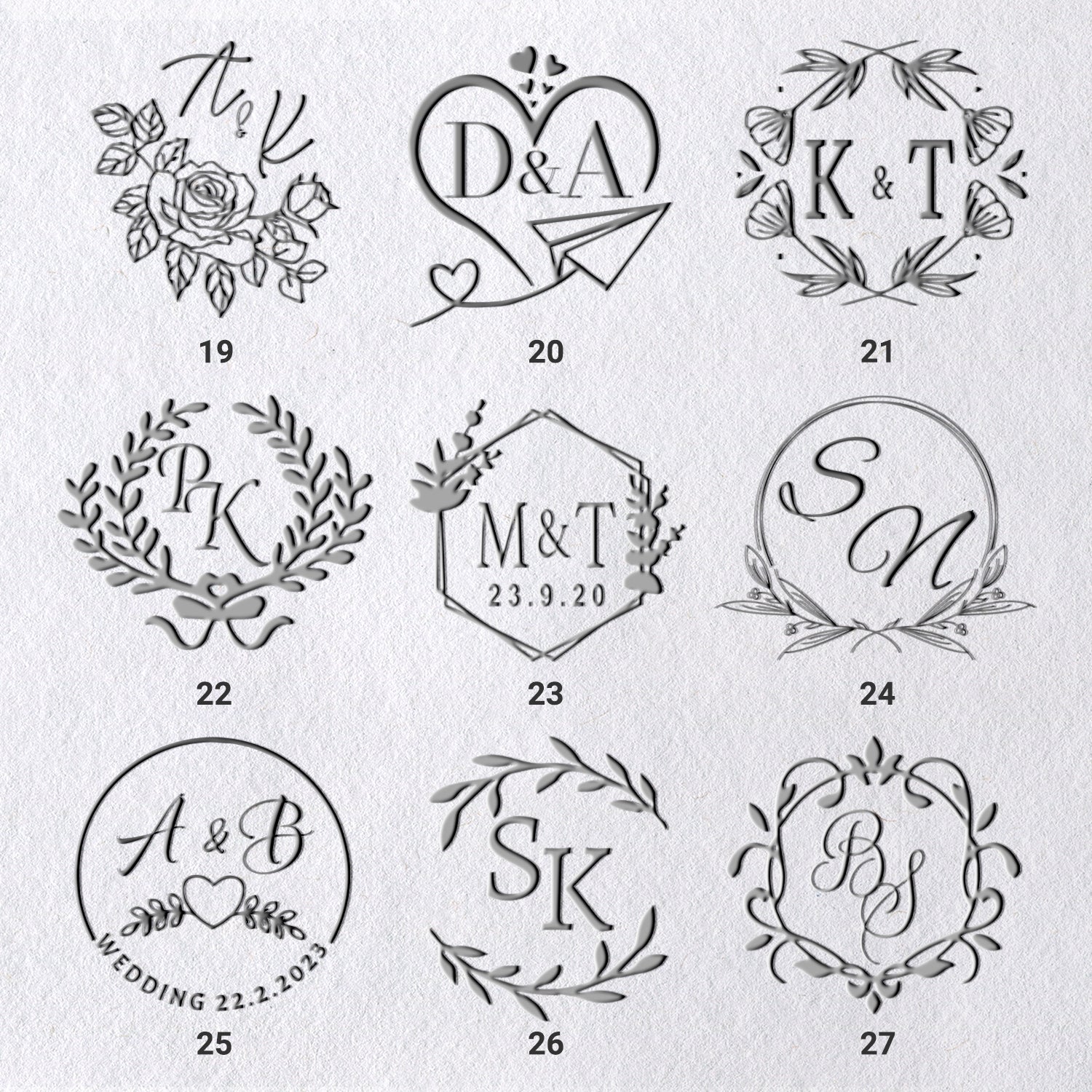 Chancelas de Monograma de Casamento com Iniciais Personalizadas (36 Designs) 19-271
