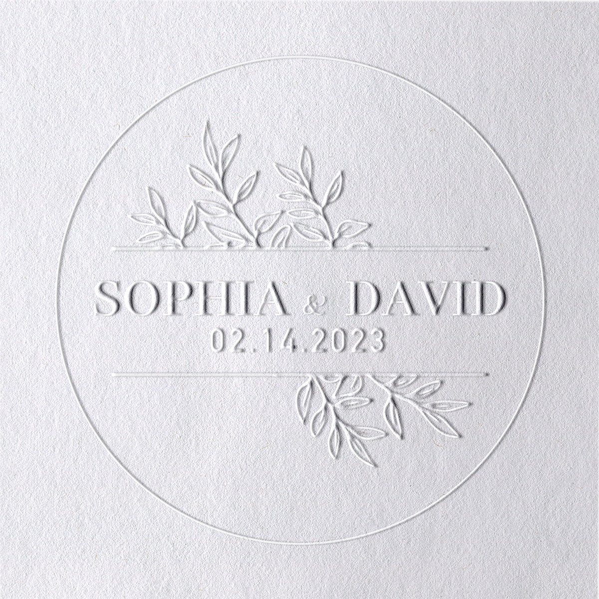 Custom Leaves Wedding Name and Date Embosser 811