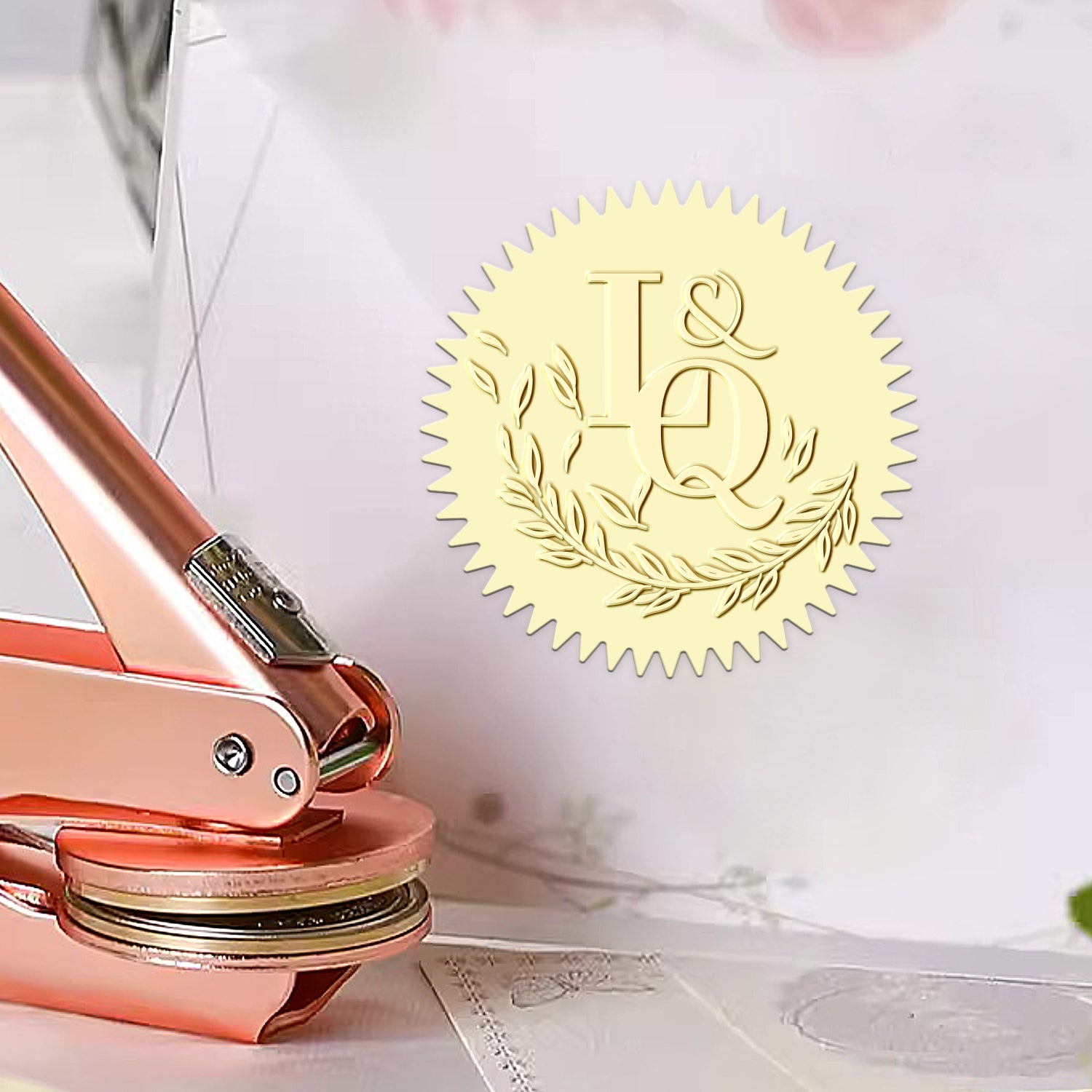 Custom Falling Olive Branch Wedding Initial Embosser 1-121