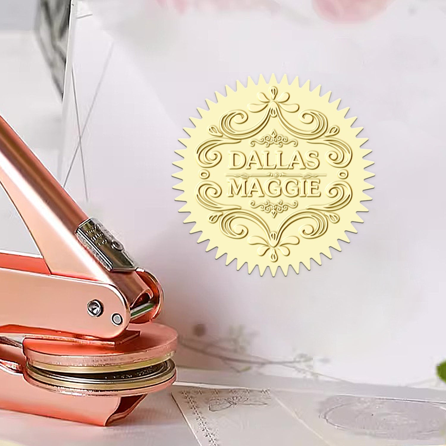 Chancela Personalizada de Casamento com Padrão Elegante 1151