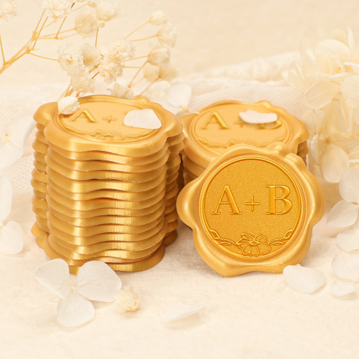 Adesivos de Sinete de Lacre Personalizado com Monograma de Casamento Blossom 2-2