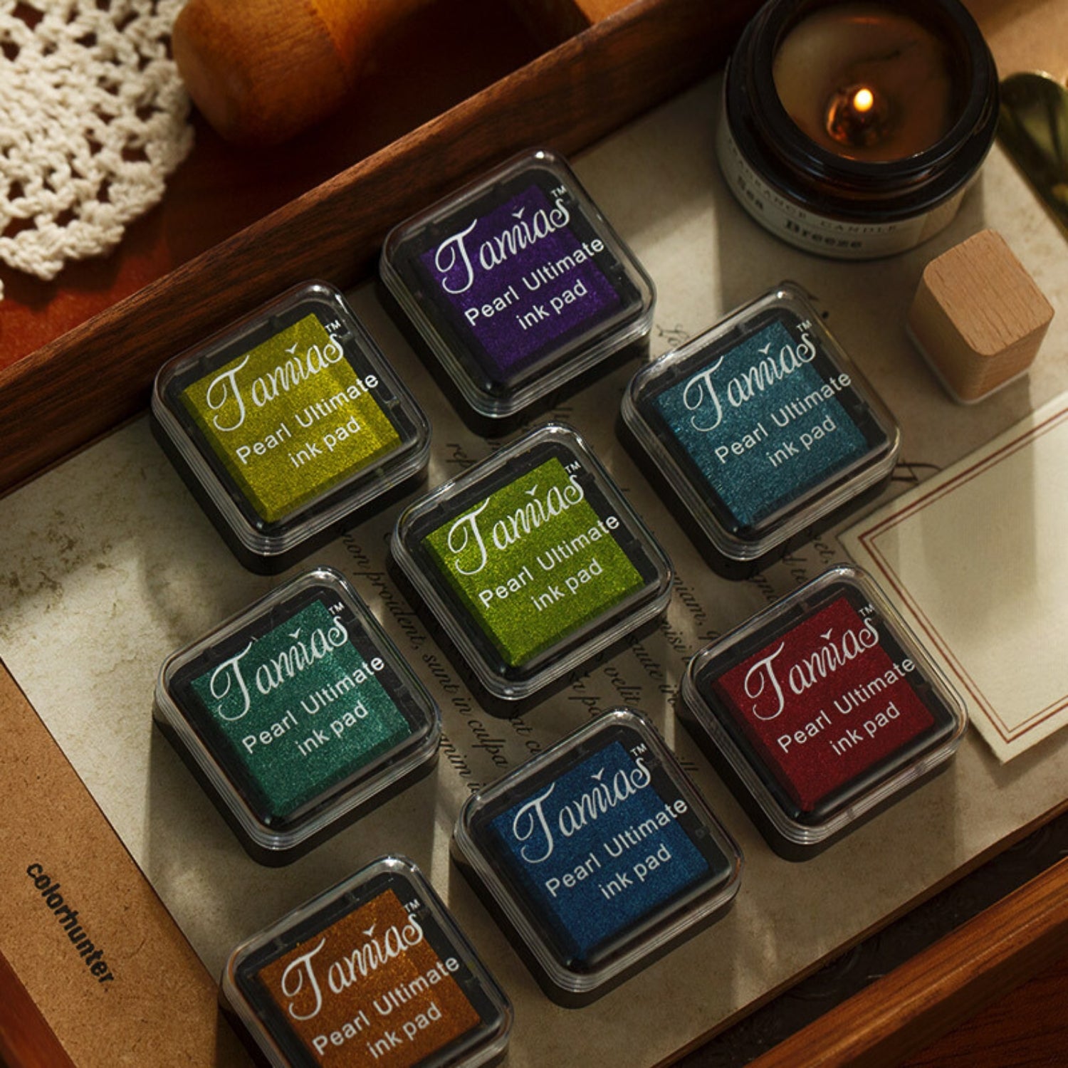Almofada de Carimbo Mini Perolada Retro de 8 Cores 1