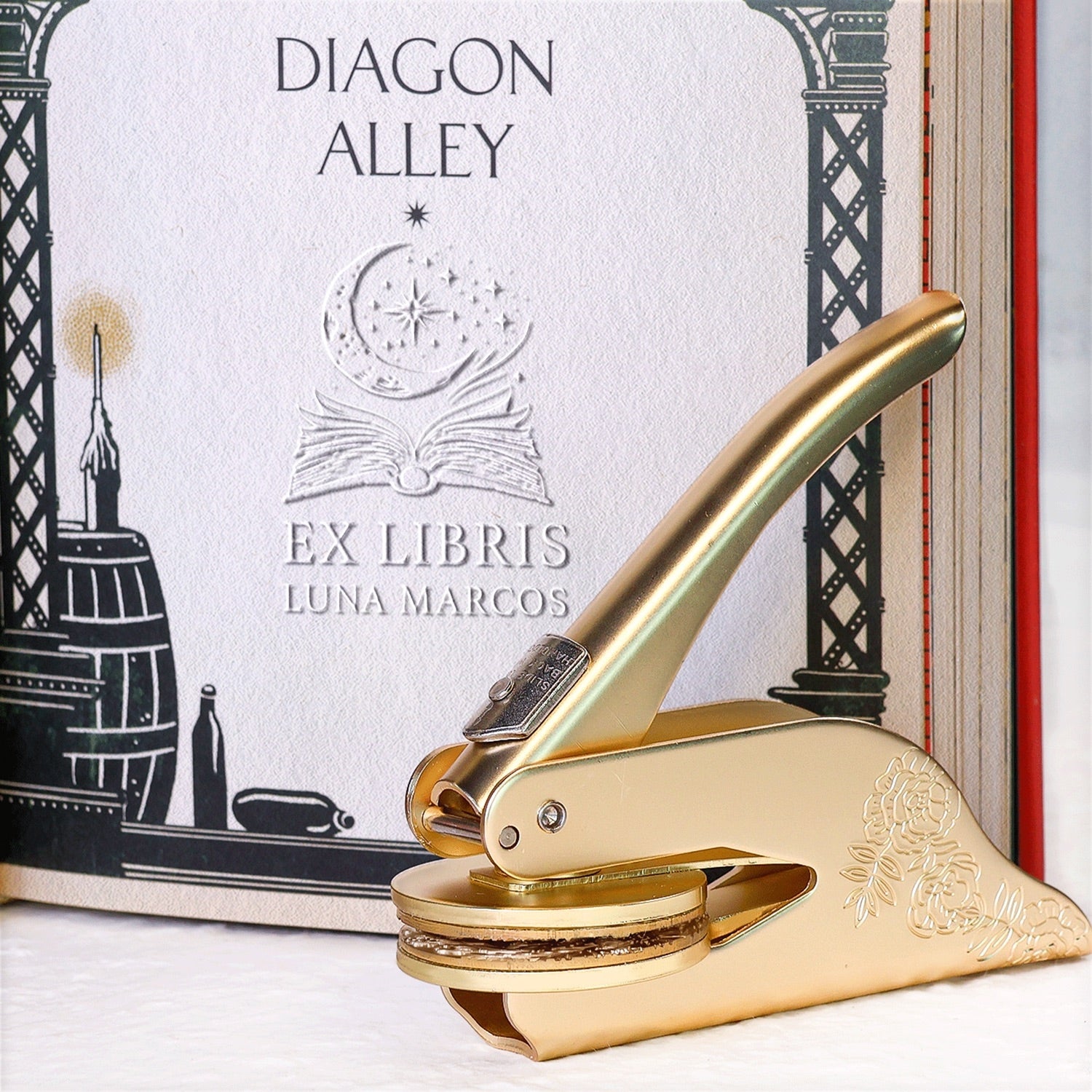 Chancela de Livros Ex-libris de Lua e Estrelas Personalizada1