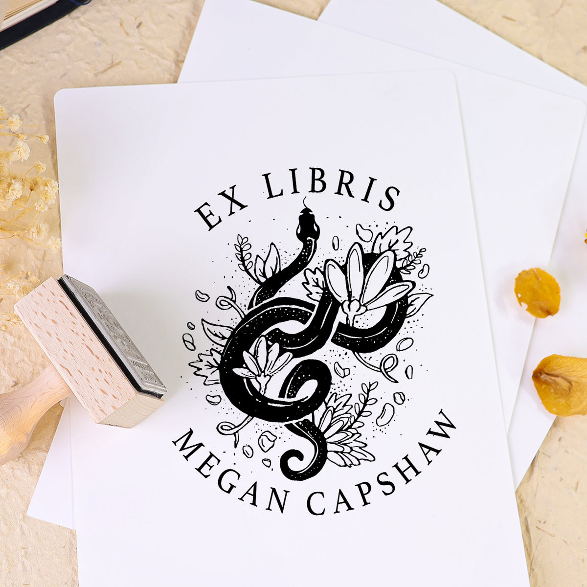 Carimbo de Borracha de Madeira Ex-Libris de Livro Personalizado Twin Soaring Swallow