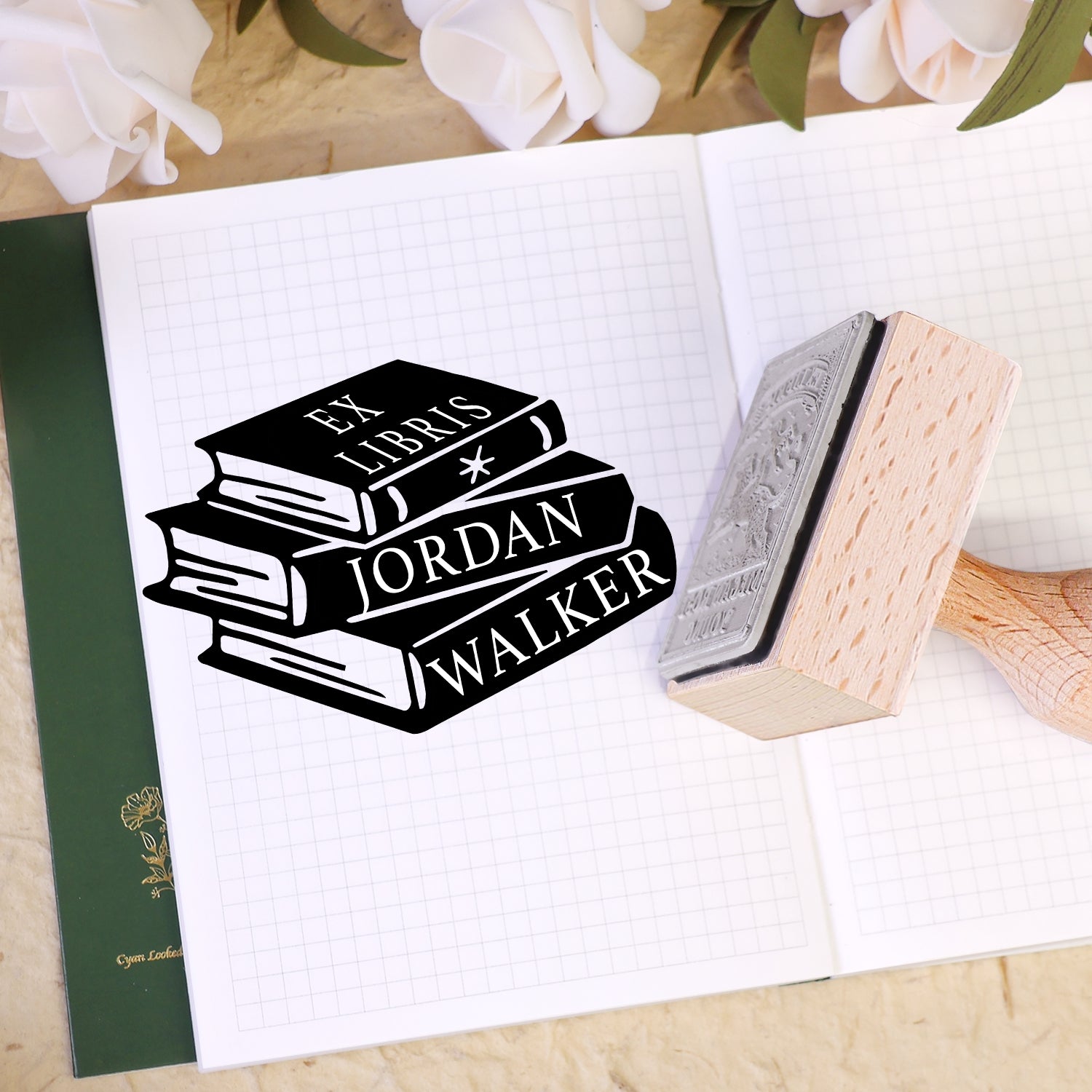 Carimbo de Borracha de Madeira Ex-Libris de Livro Personalizado Twin Soaring Swallow