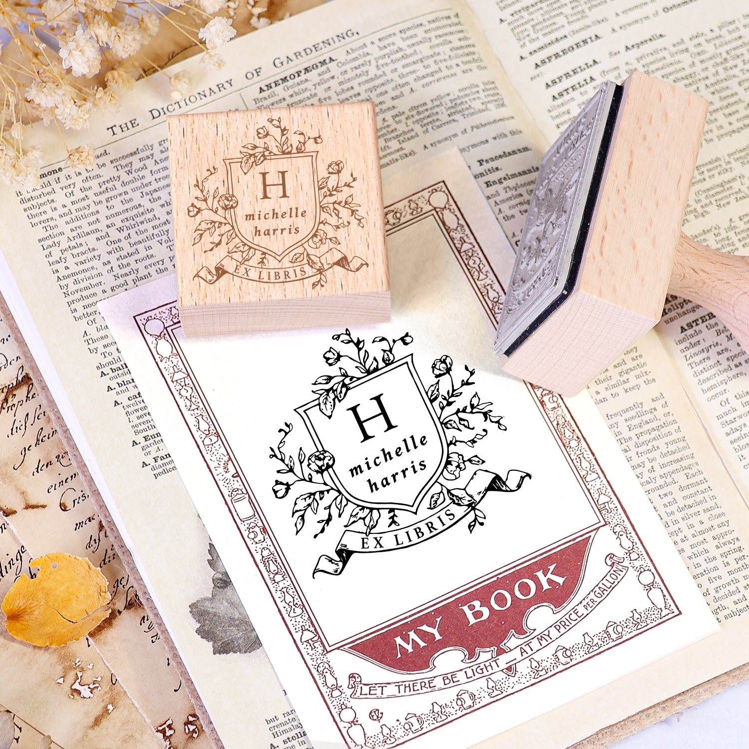 Carimbo de Borracha de Madeira Ex-Libris de Livro Personalizado Twin Soaring Swallow 2