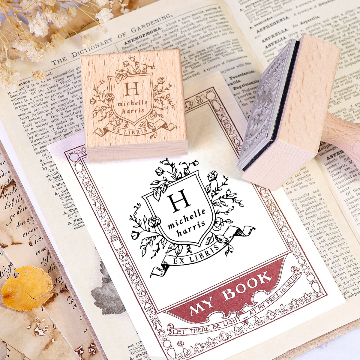 Carimbo de Borracha de Madeira Ex-Libris de Livro Personalizado Twin Soaring Swallow 2
