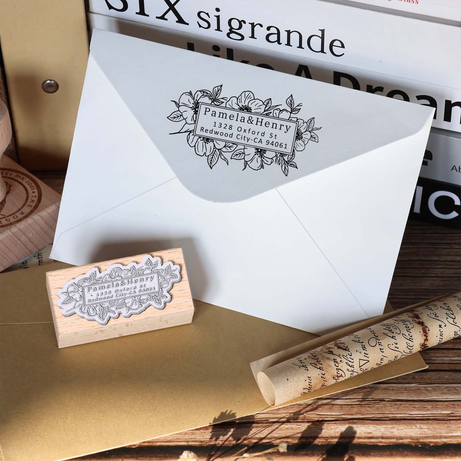 Carimbo de Borracha de Madeira para Morada Personalizado1