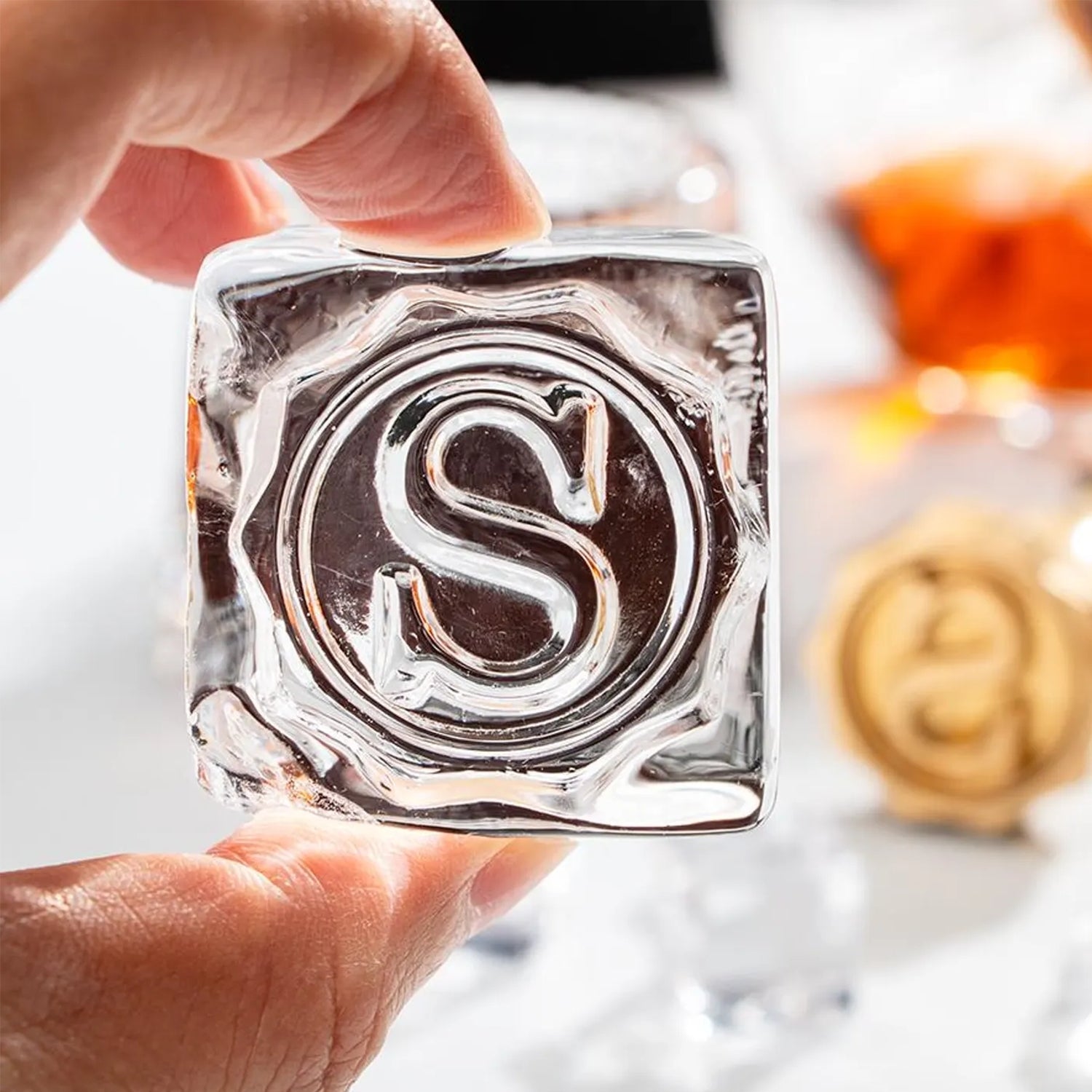 Elite Shield Single Monogram Brass Ice Stamp for Bartender & Planner